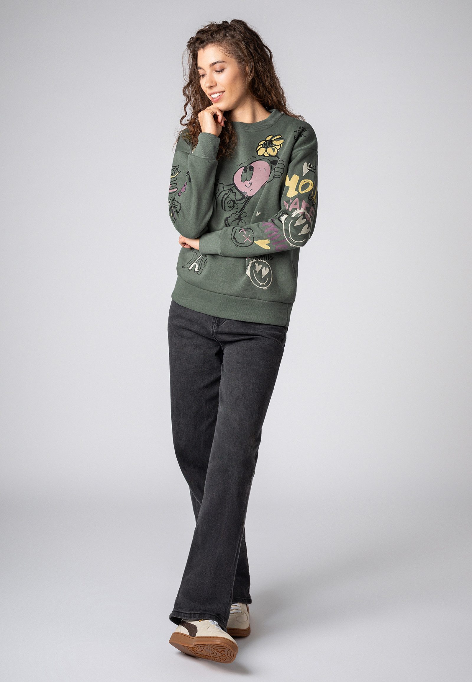 SUBLEVEL Sweatshirt Damen Pullover langarm im Alloverprint Sweater, Sweatpullover