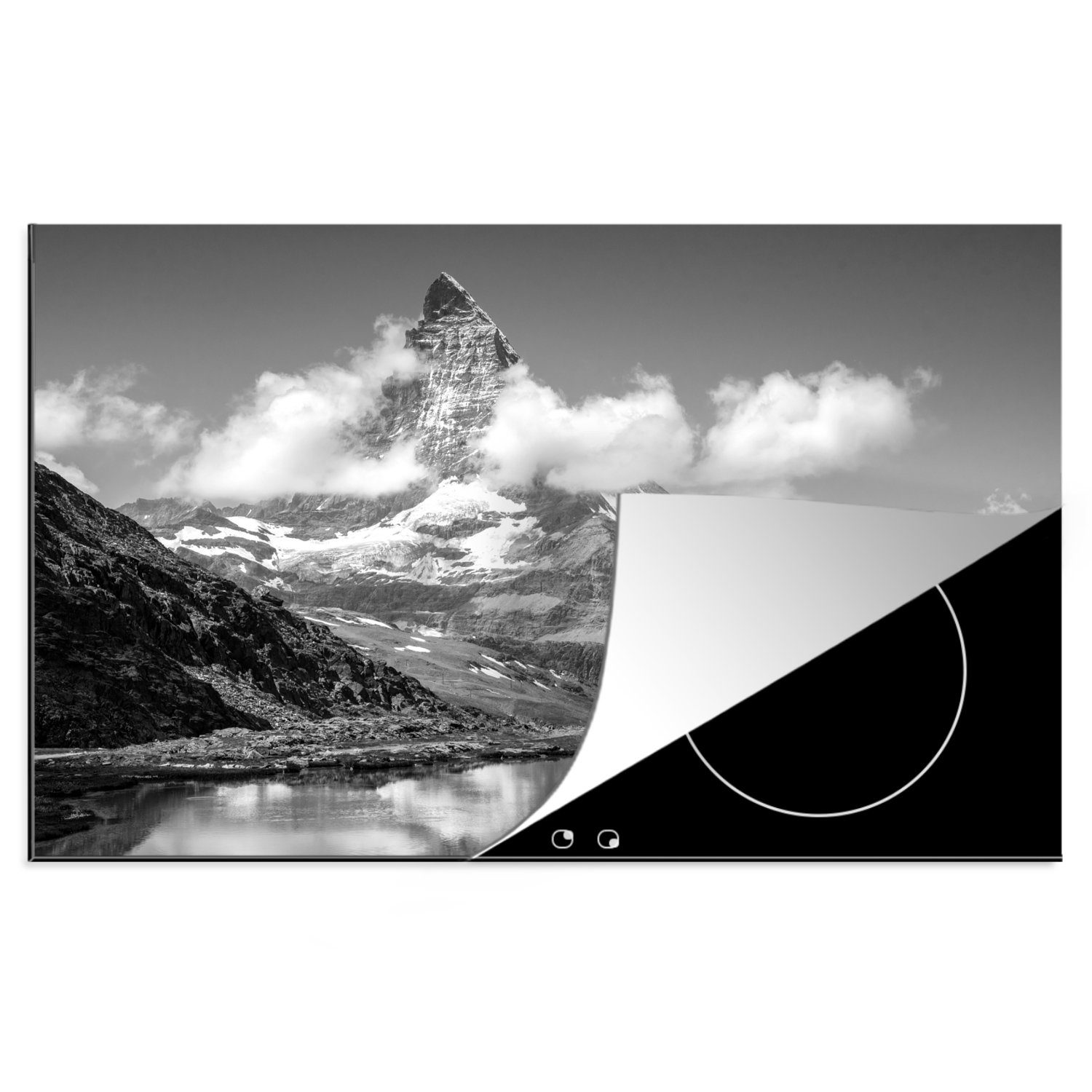MuchoWow Herdblende-/Abdeckplatte Schweizer Matterhorn am Nachmittag neben dem Riffelsee in Zermatt -, Vinyl, (1 tlg), 81x52 cm, Induktionskochfeld Schutz für die küche, Ceranfeldabdeckung