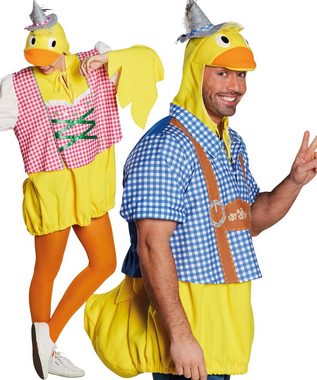 Karneval-Klamotten Kostüm Männerballet Ente Herrenkostüm, mit angenähte Kapuze mit Augen, Entenschnabel und Tirolerhut