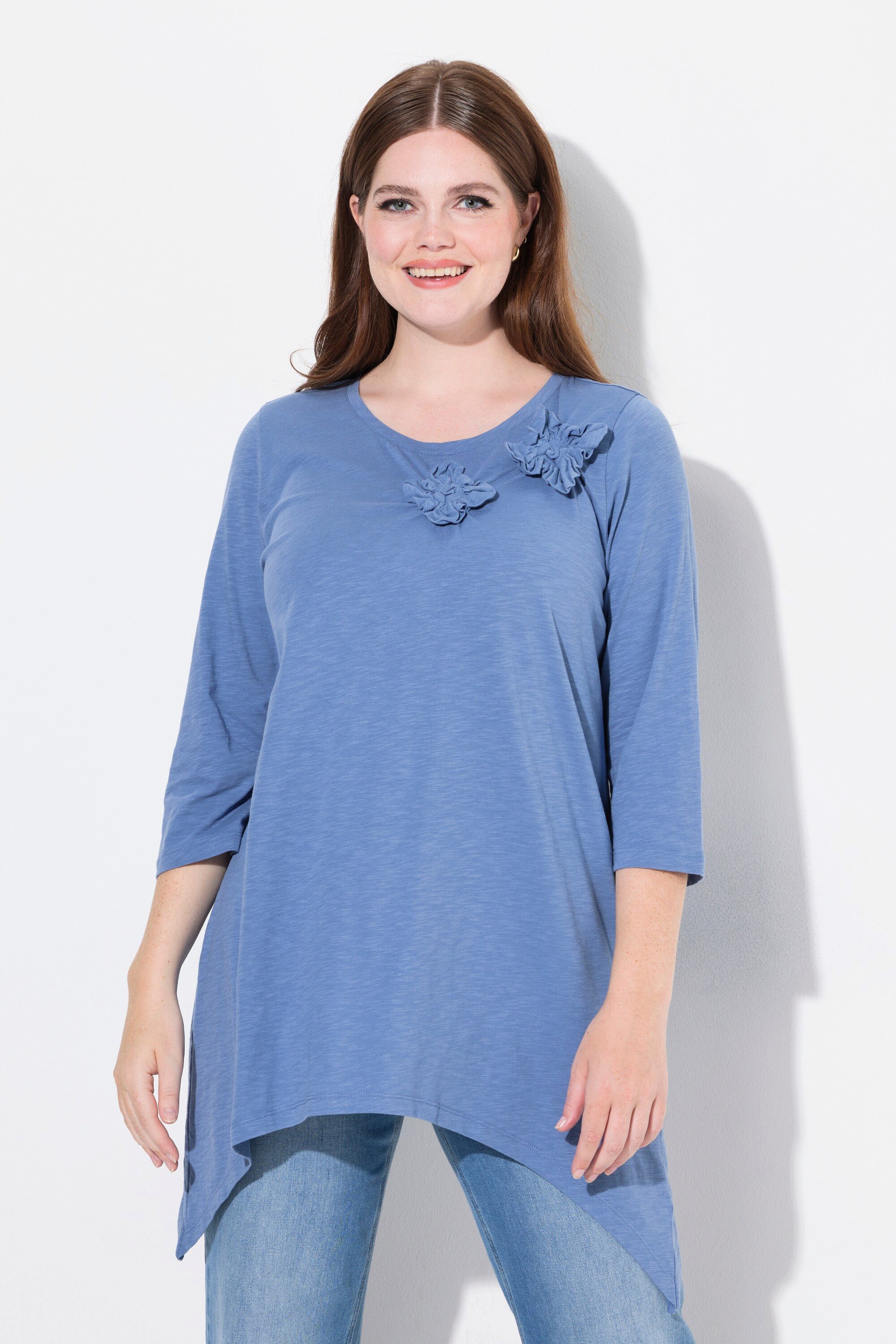 Ulla Popken Longshirt Shirt 3D-Blüten Rundhals günstig online kaufen
