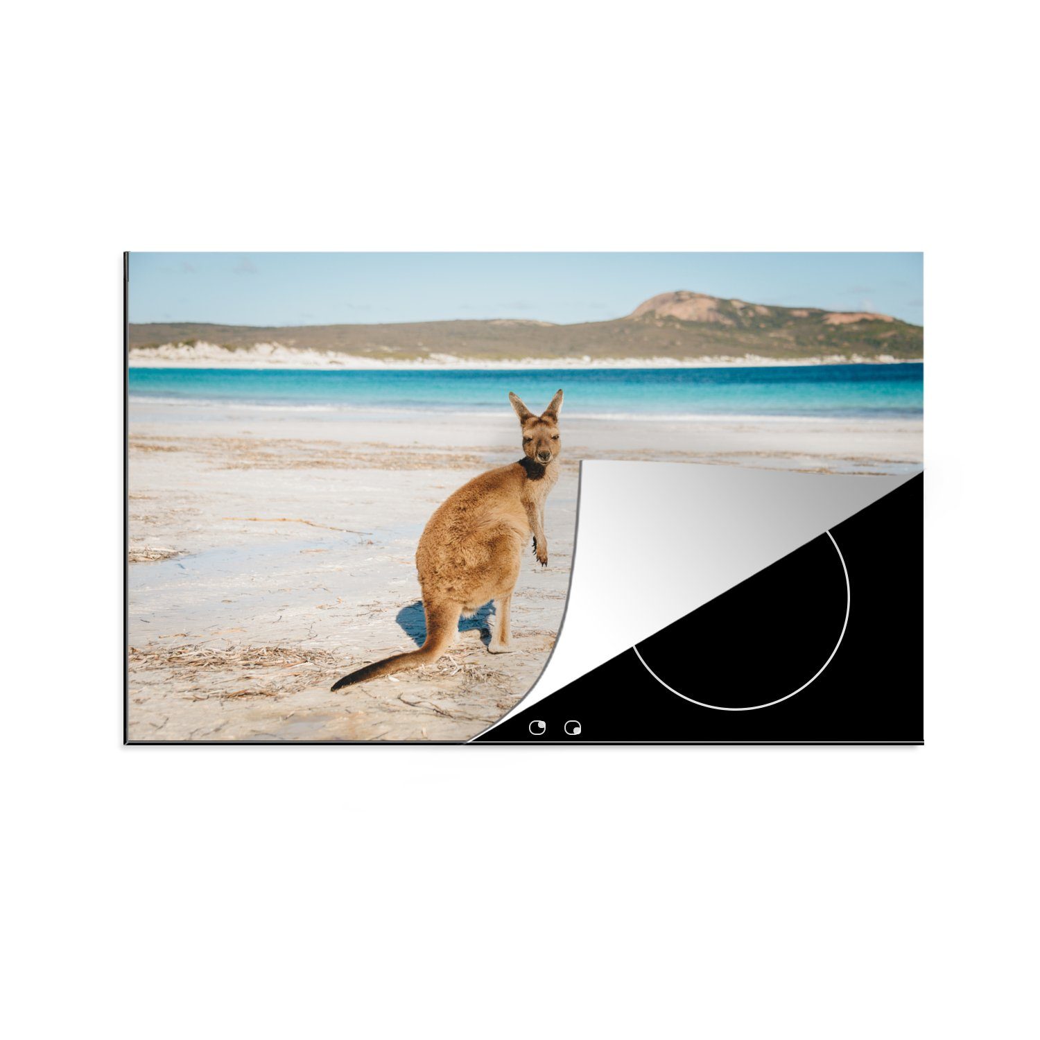MuchoWow Herdblende-/Abdeckplatte Känguru - die - Strand für (1 Ceranfeldabdeckung Vinyl, 81x52 Meer, tlg), küche, Induktionskochfeld Schutz cm
