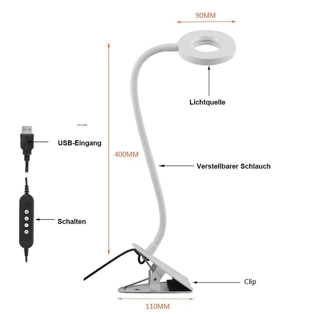 Jormftte LED Schreibtischlampe Leselampe,LEDs Klemmleuchte