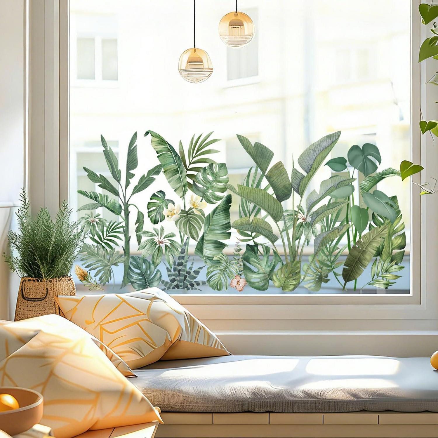 LuxusKollektion Fensterbild Fensteraufkleber Tropische Palmblatt 60x30cm Grün