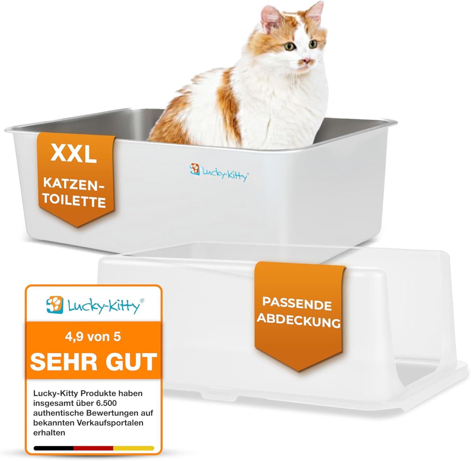 Katzentoilette XXL Katzenklo aus Edelstahl mit Deckel absolut auslaufsicher