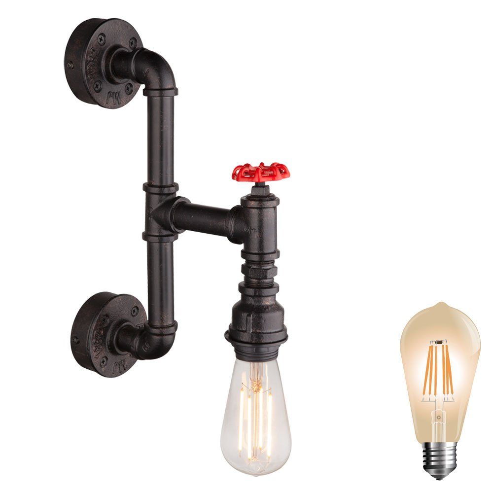 etc-shop LED Wandleuchte, Lampe- inklusive, Leuchtmittel Wohn Wand Rohr Hahn Zimmer Warmweiß, Wasser Strahler Vintage