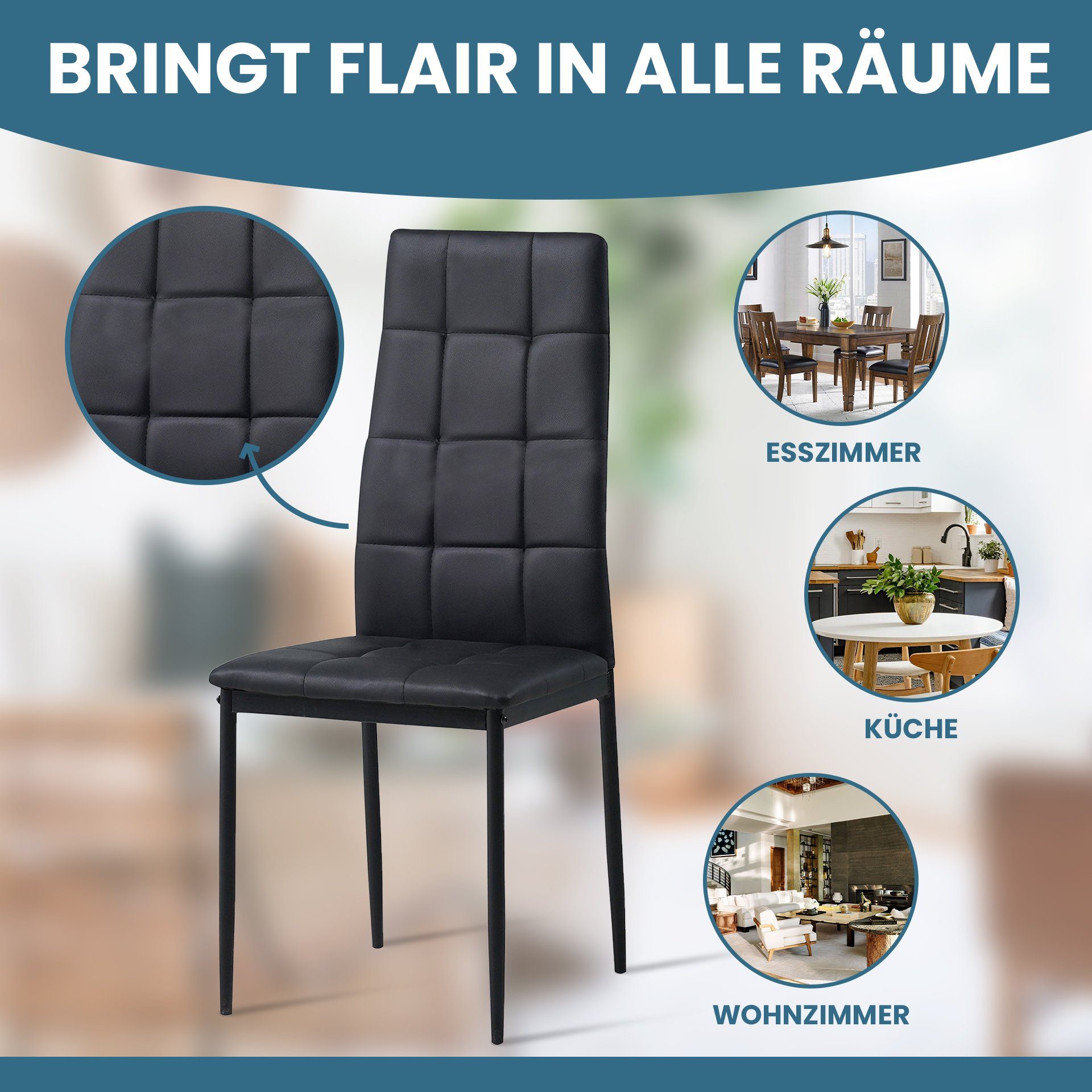 edles (4er RIMINI, Albatros Albatros Schwarz Kunstleder Bezug International | Design, Italienisches Set, Esszimmerestuhl hohe Esszimmerstuhl Braun), Modern Polsterstuhl, Belastbarkeit, Braun Küchenstuhl