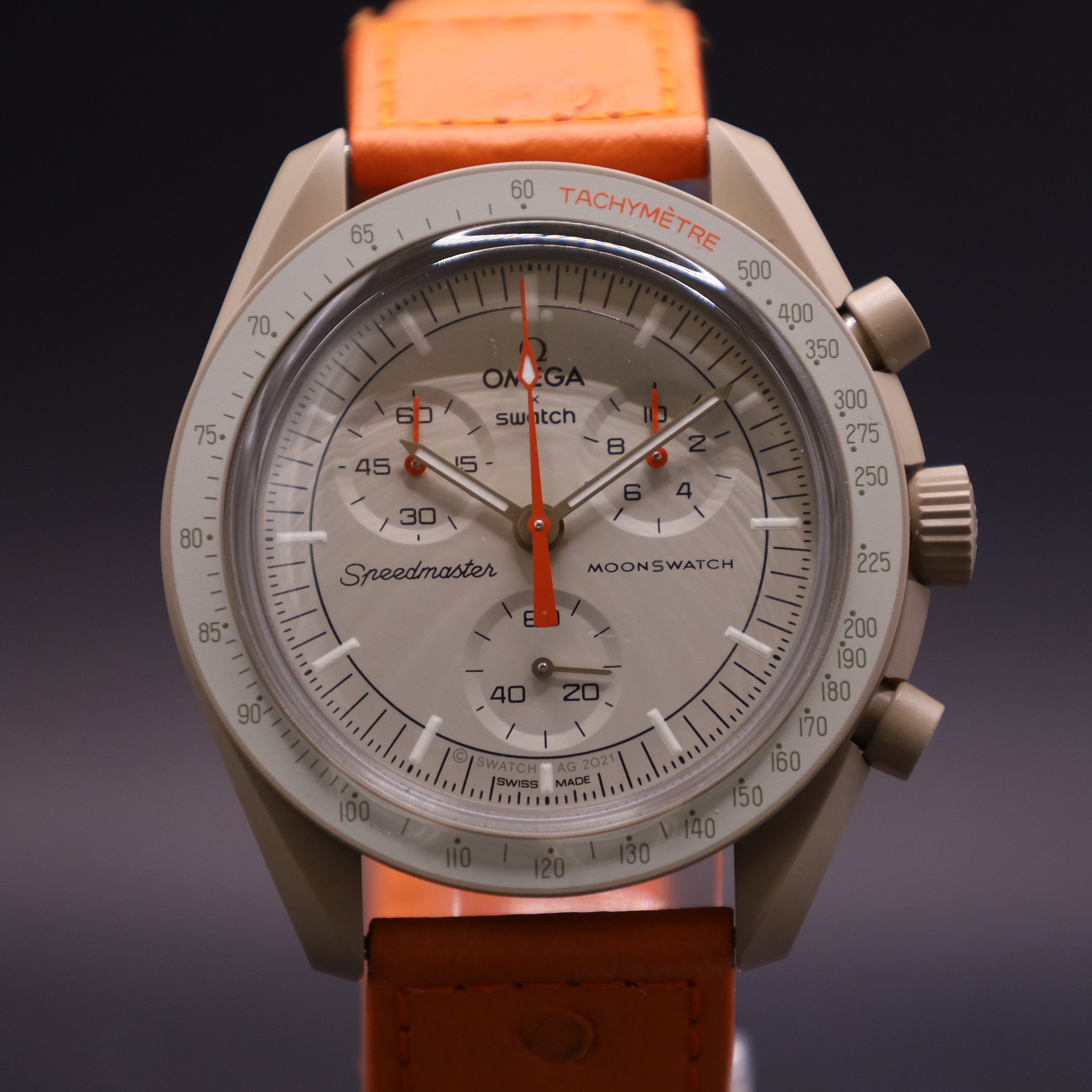 Swatch Chronograph OMEGA x Swatch MoonSwatch Mission to Jupiter Straußenleder SO33C100C, (1-tlg)