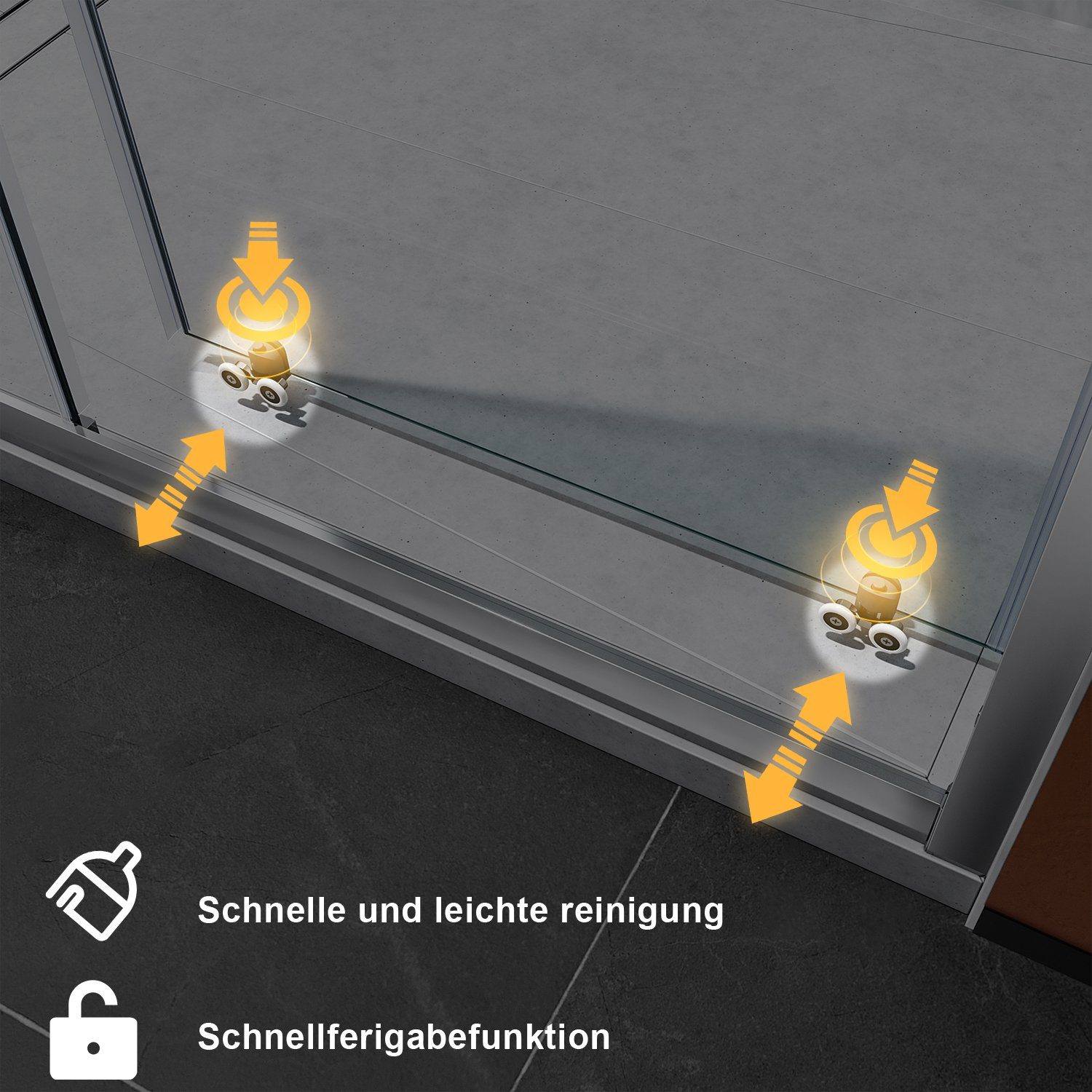 SONNI Dusch-Schiebetür Nischendusche Duschtür Sicherheitsglas ESG Dusche 185cm, 100x185 cm