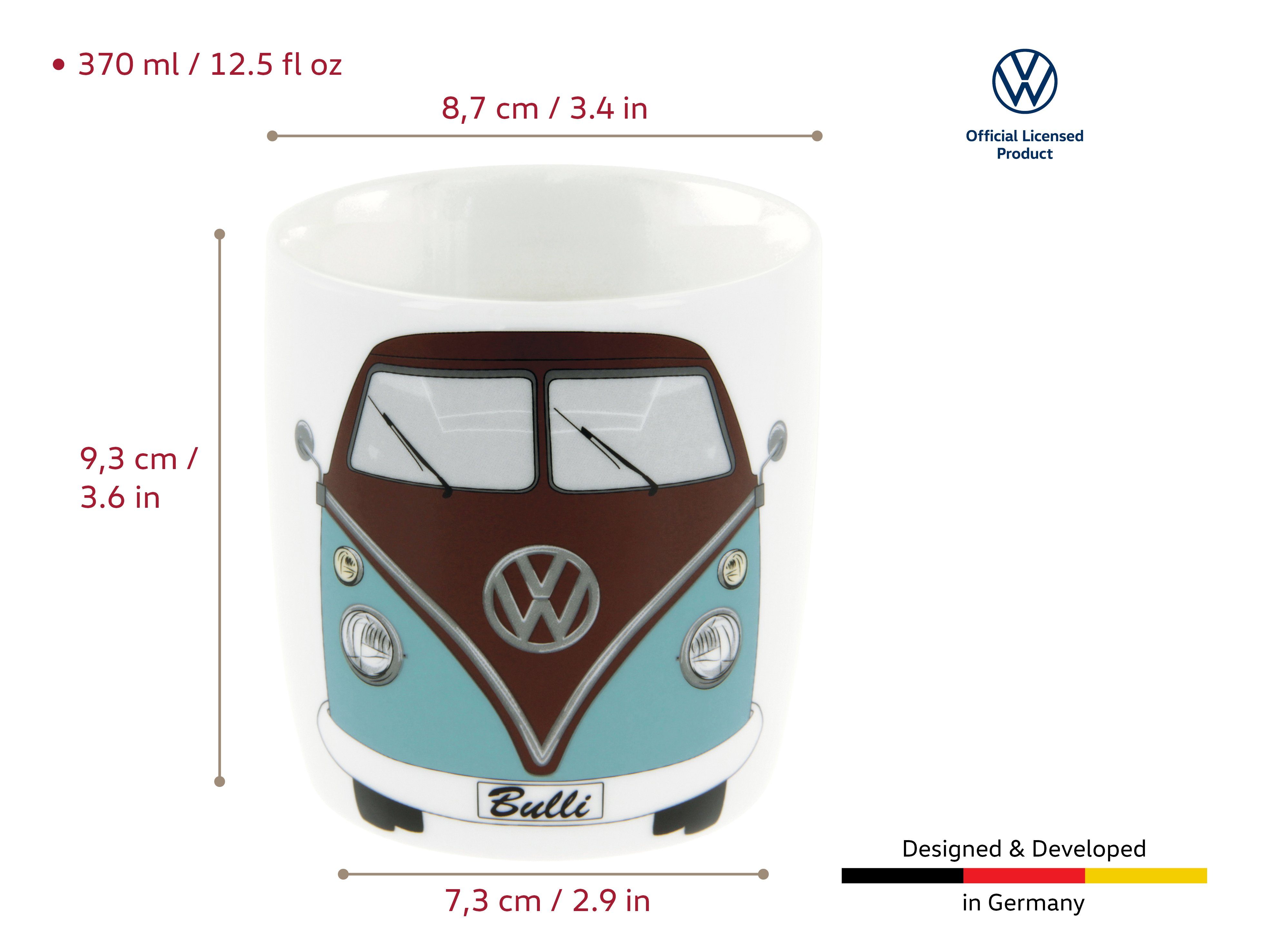VW Collection by BRISA Tasse Volkswagen Große Keramik Kaffeetasse, Cappuccino Becher, New Bone China, Teetasse in verschiedenen Farben und VW Designs