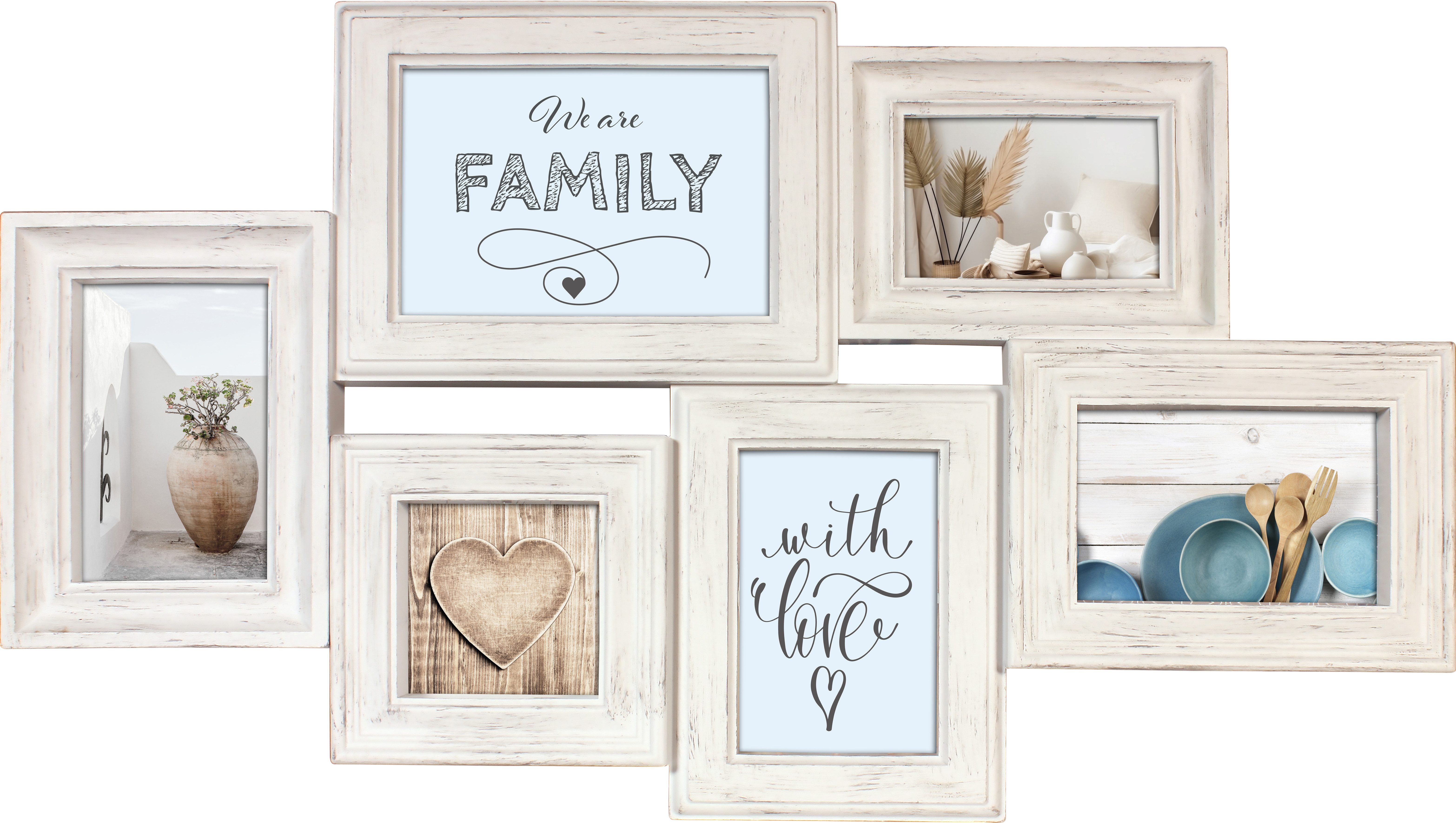 Wackadoo Living Bilderrahmen Collage weiß für 6 Fotos Wanddekoration Vintag günstig online kaufen