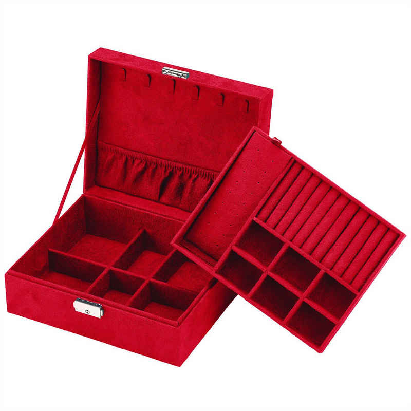 Intirilife Schmuckkasten (hochwertige Juwelenbox Schmuckschatulle Accessoirekästchen in Rot), Zum Aufbewahren von Ringen Ketten Uhren Ohrringen und Armbändern