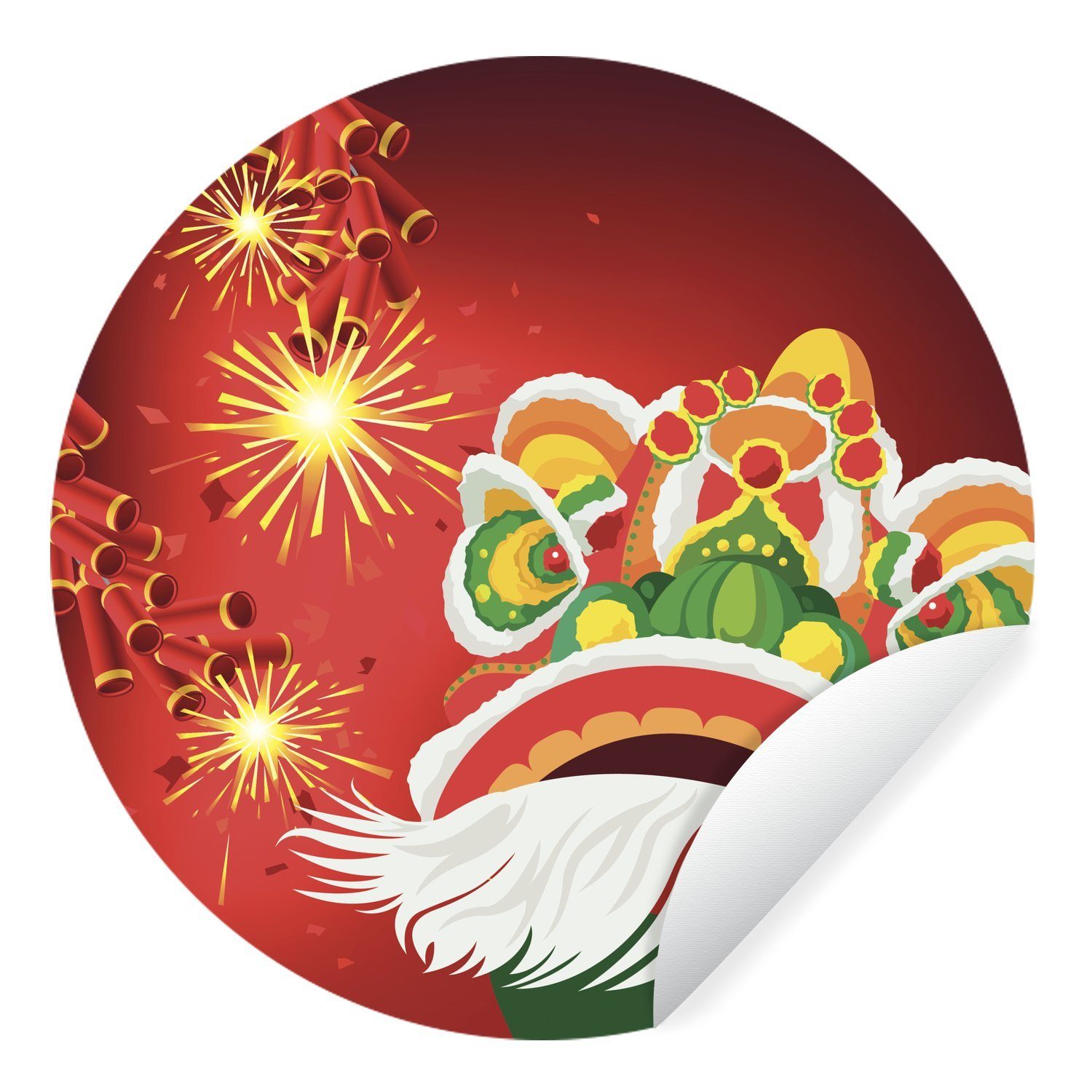 MuchoWow Wandsticker Eine Illustration der Feierlichkeiten zum chinesischen Neujahrsfest (1 St), Tapetenkreis für Kinderzimmer, Tapetenaufkleber, Rund, Wohnzimmer