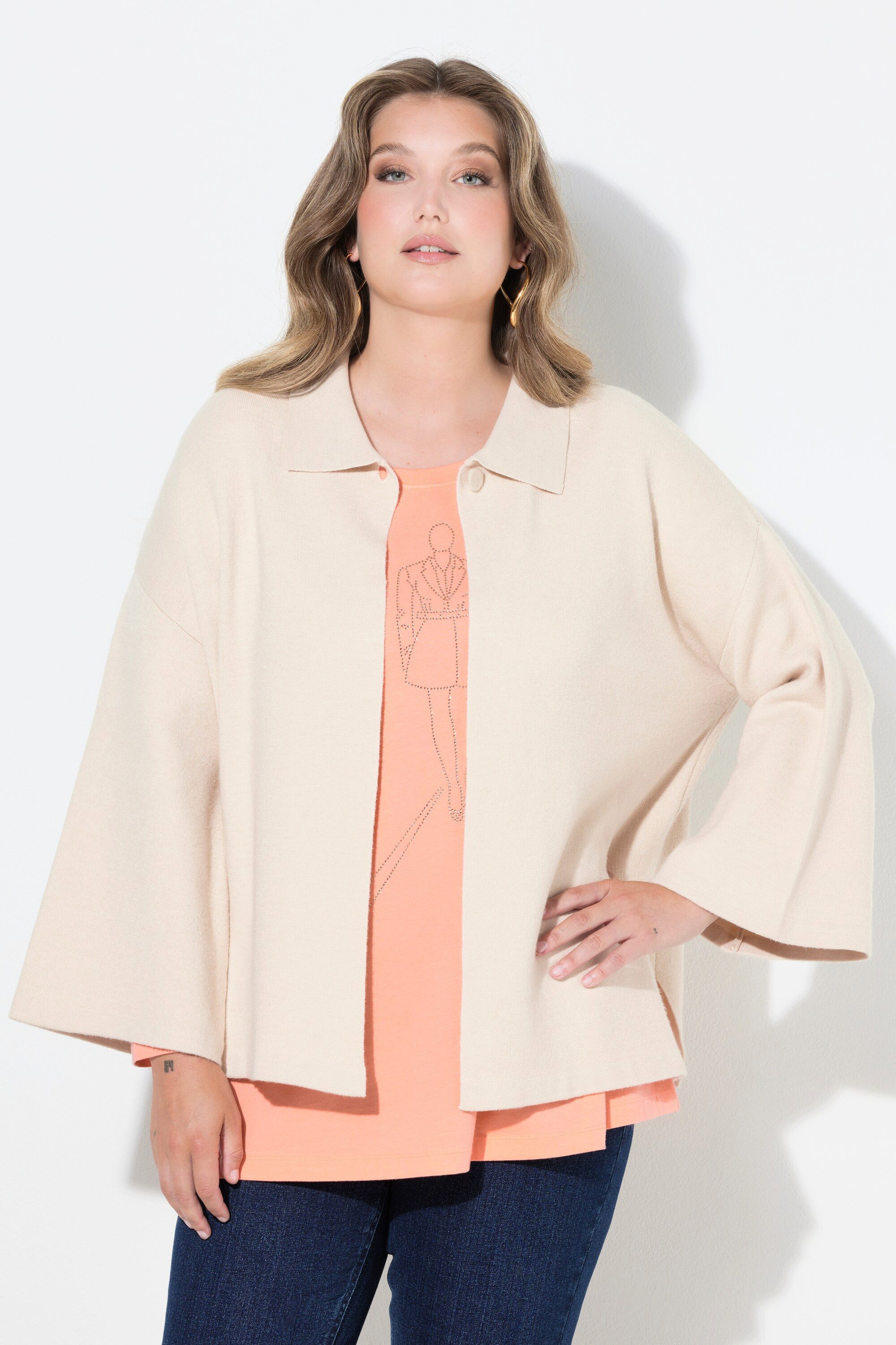 MIAMODA Strickjacke Strickjacke Cape-Form weite 3/4-Glockenärmel