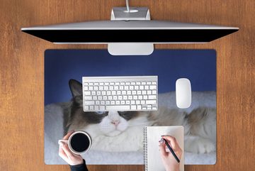MuchoWow Gaming Mauspad Liegende schwarz-weiße Ragdoll-Katze (1-St), Büro für Tastatur und Maus, Mousepad Gaming, 90x60 cm, XXL, Großes