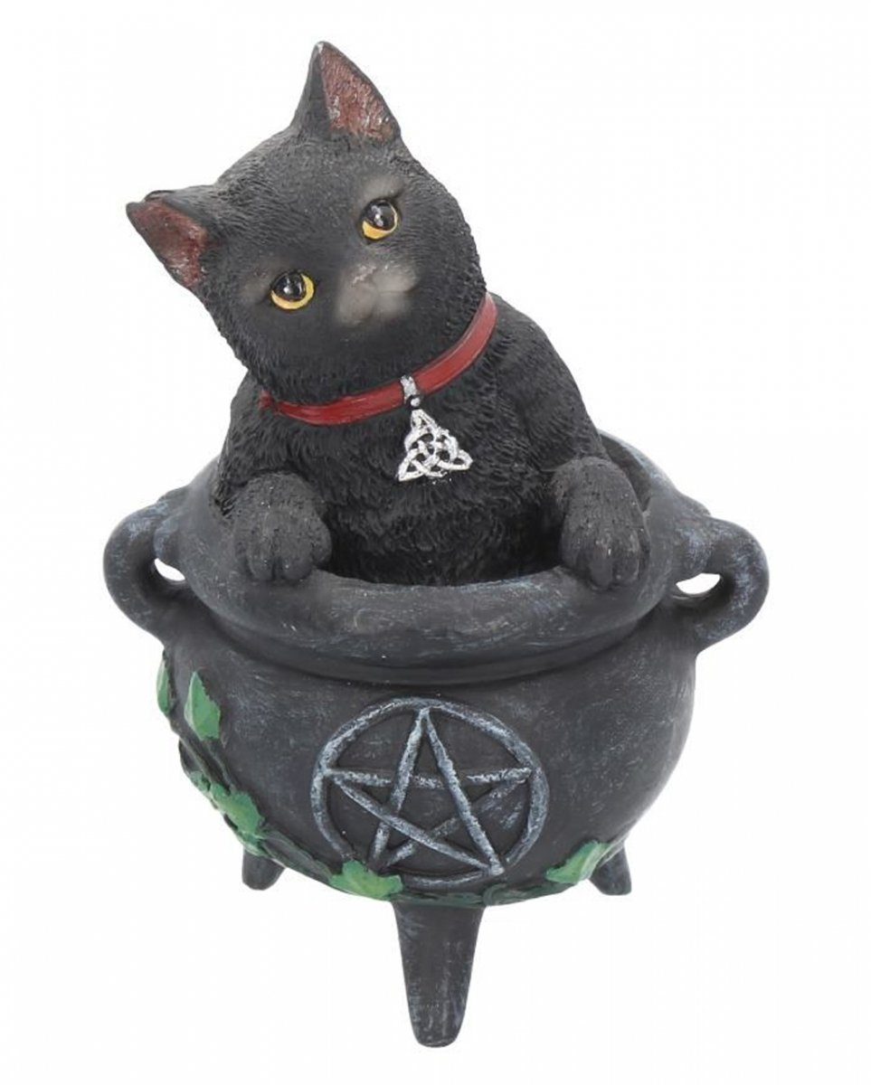 Dekofigur Schwarze Katze mit Triquetra-Halsband in Hexenkess