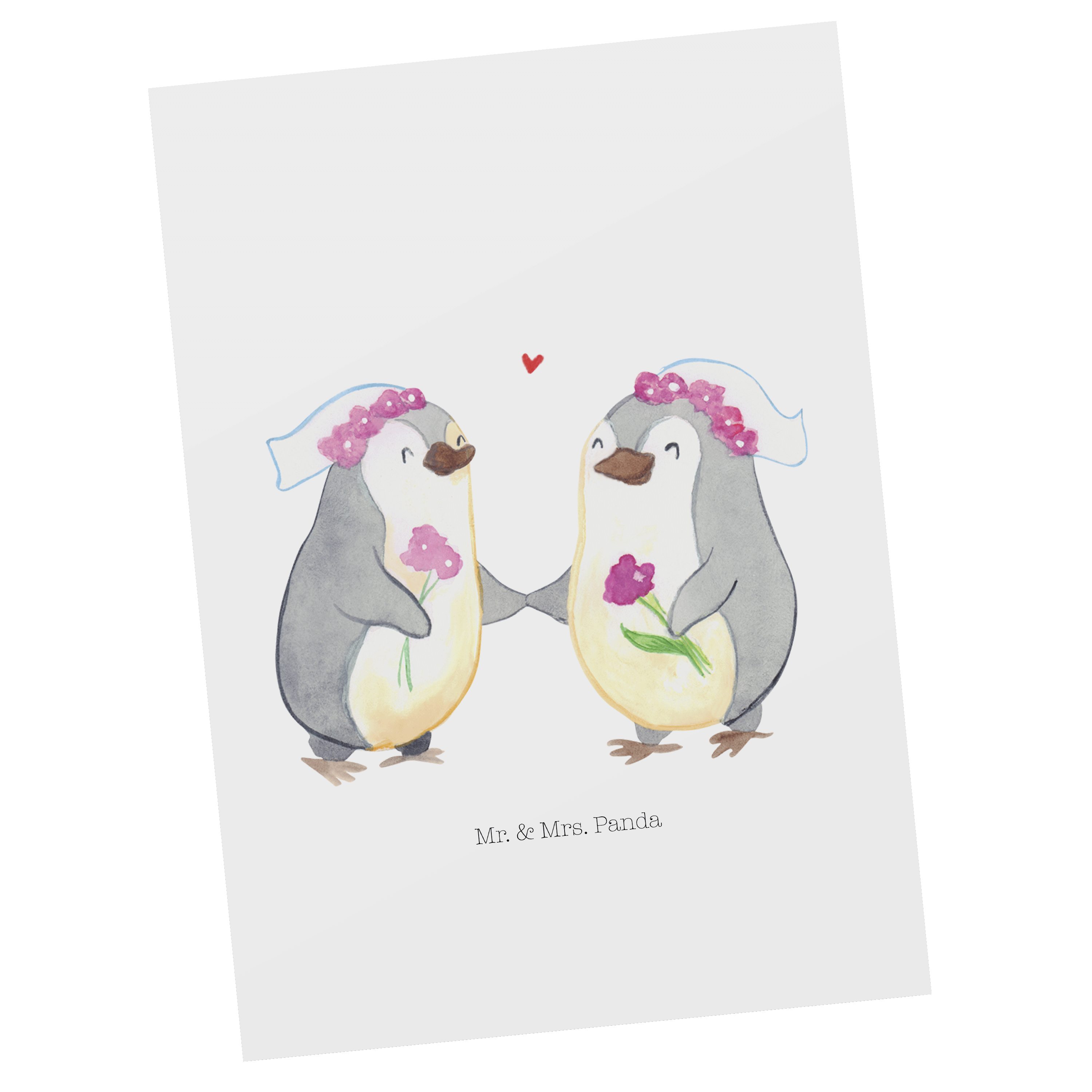 Mr. & Mrs. Panda Postkarte Pinguin Pärchen Lesbian Pride - Weiß - Geschenk, Hochzeitsgeschenkide
