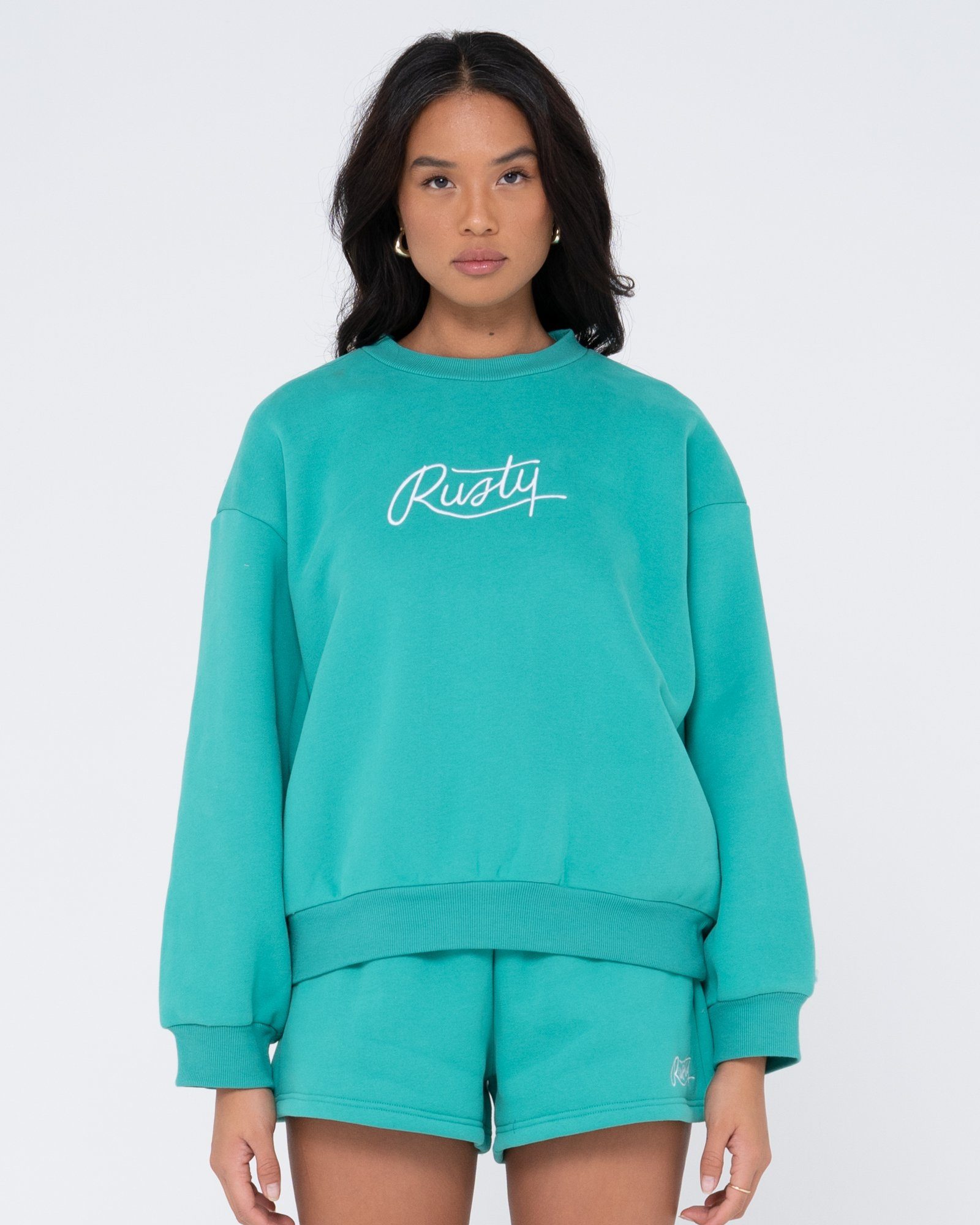 Rusty Sweatshirt RUSTY SCRIPT OVERSIZE CREW NECK FLEECE Emerald