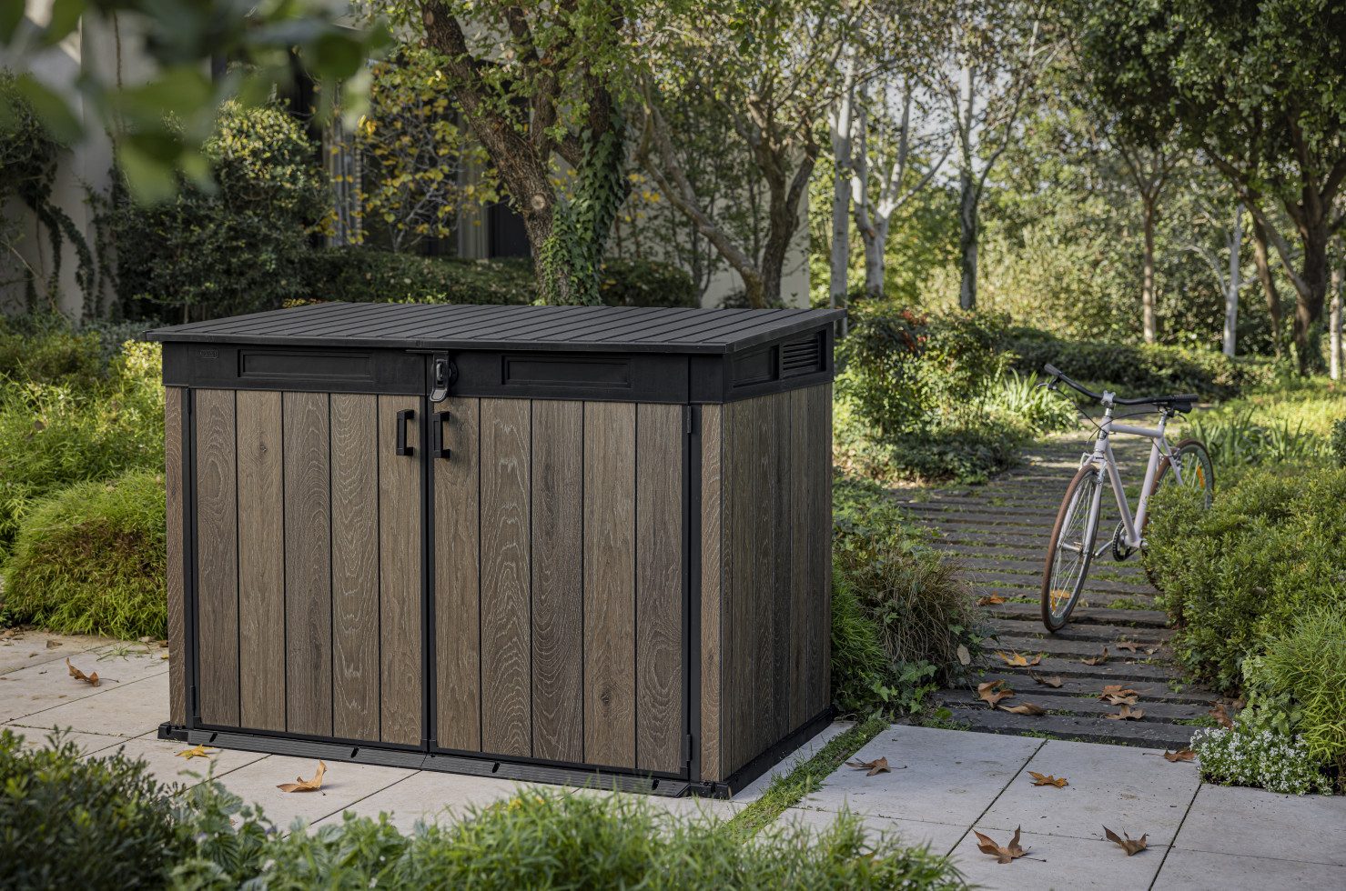Keter Mülltonnenbox Keter Mülltonnenbox Signature Mega braun Holzoptik