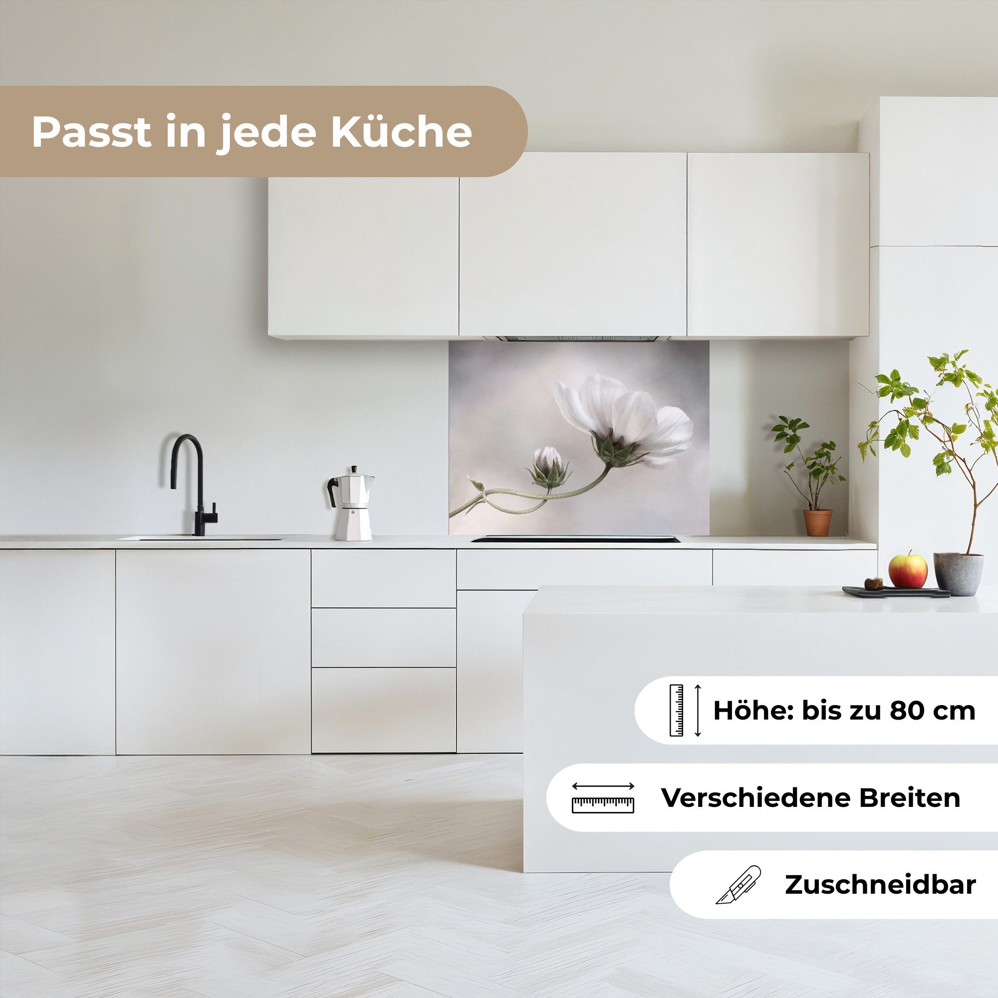 KitchenYeah Küchenrückwand selbstklebend Blumen - Stillleben - Natur - Grau, (1-tlg), Spritzschutz, Küche, Rückwand, Küchenwand, Küchenfront, 80x60 cm