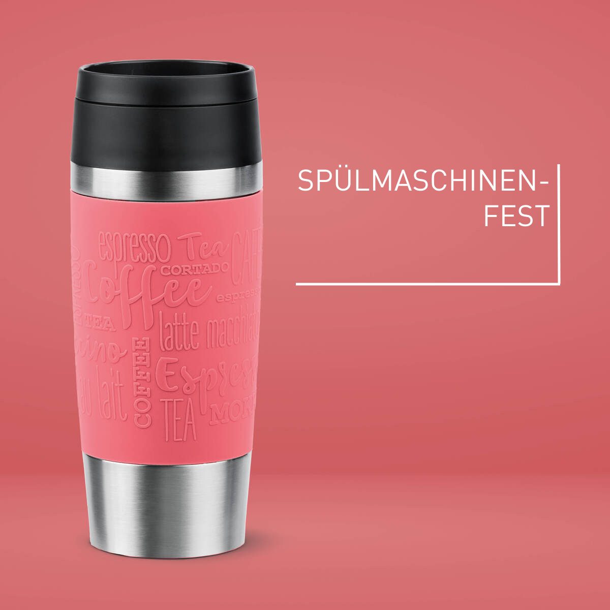 Emsa Thermobecher Travel Mug Classic, mit 360°-Trinköffnung, auslaufsicher, rutschfest, Edelstahl, Kunststoff, Silikon, 4h heiß, 8h kalt - 360 ml / 6h heiß, 12h kalt - 500 ml, 100% dicht