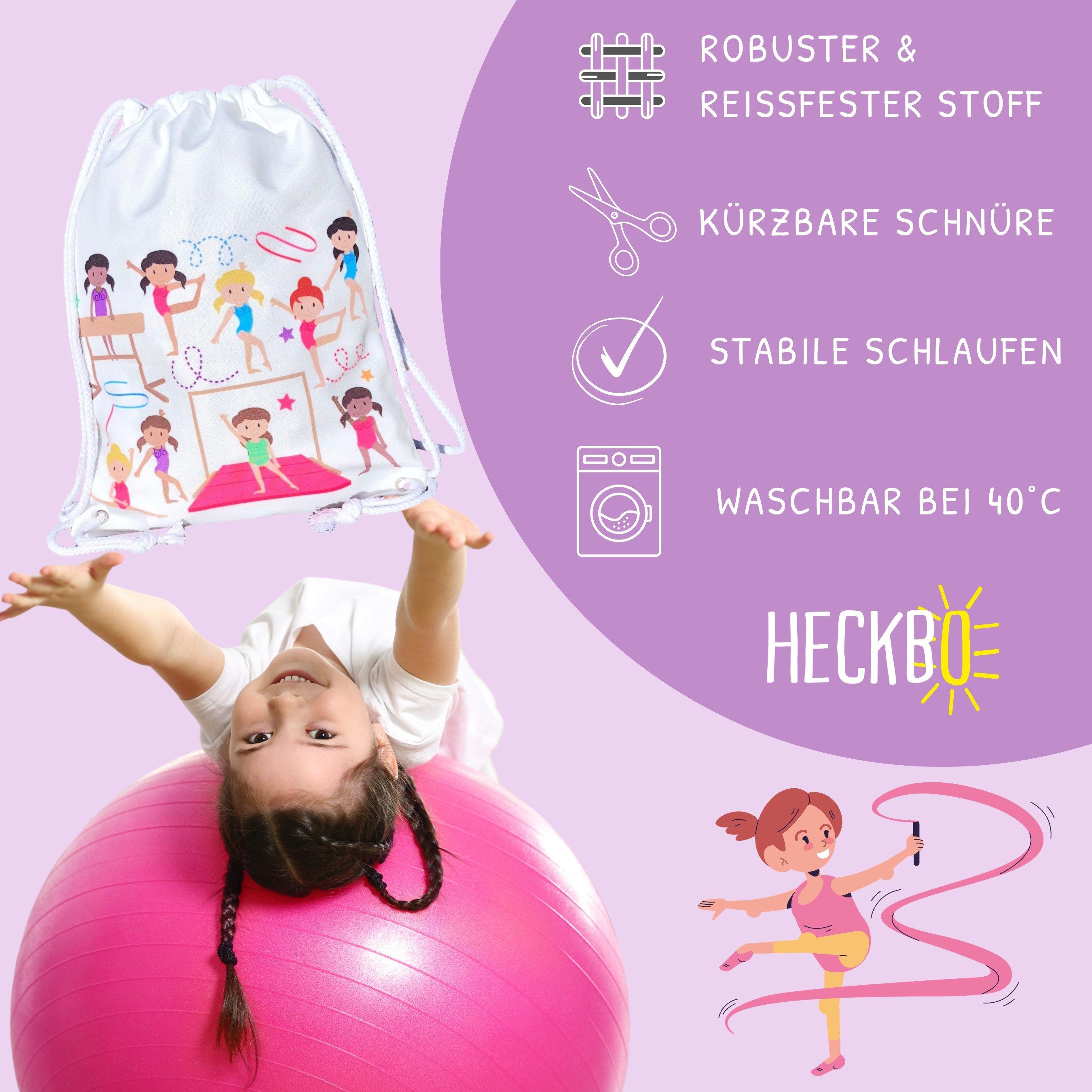 HECKBO Turnbeutel Kinder Turnbeutel 80% Baumwolle verschiedene Motive – Bild 3 von 5