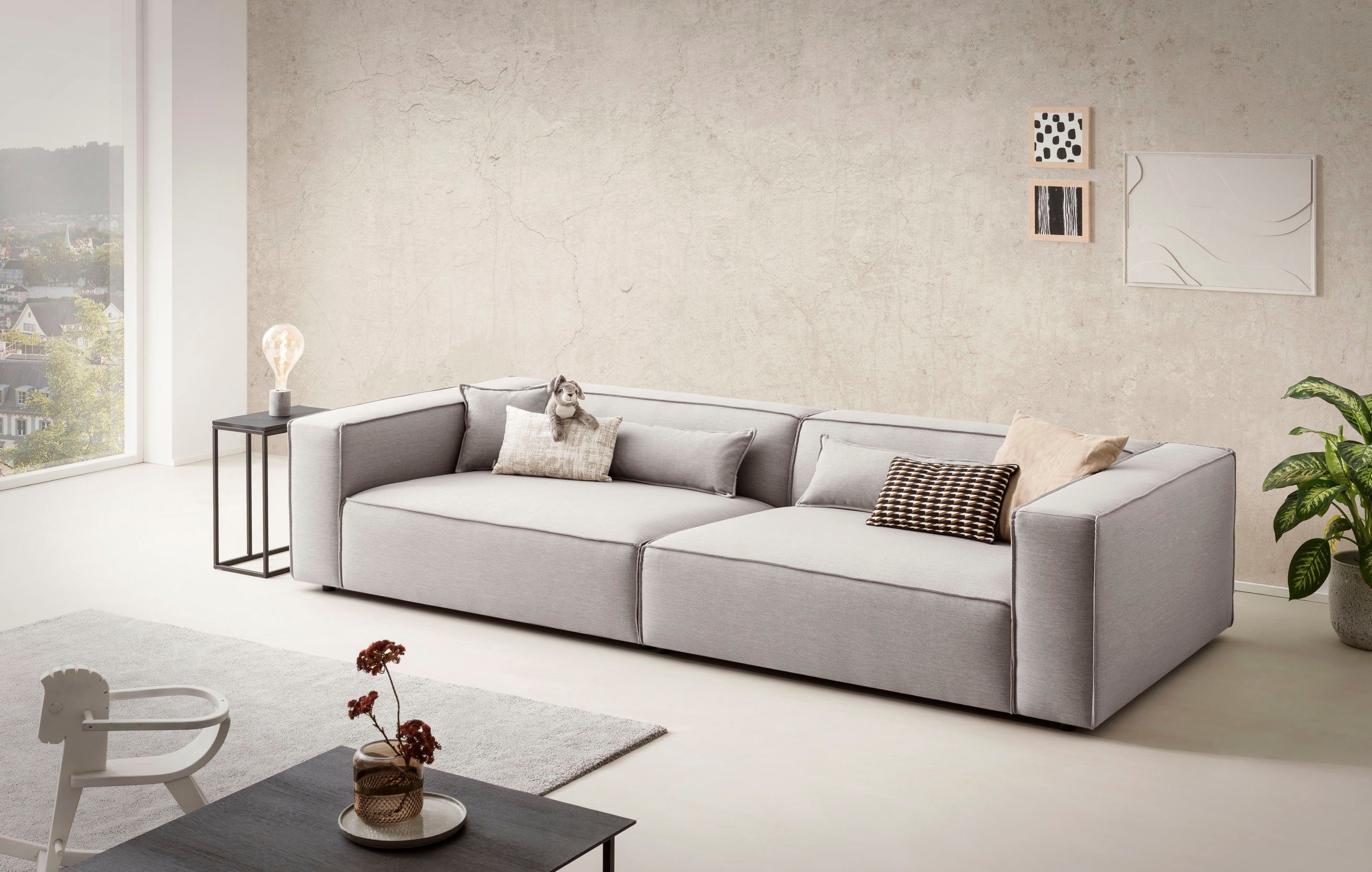 LeGer Home by Lena Gercke 3-Sitzer PIARA XXL, Sofa mit Kedernaht in Cord, Leinenoptik o. Strukturstoff, schwarze Füße, bequemer Sitzkomfort, extra tiefe Sitzfläche