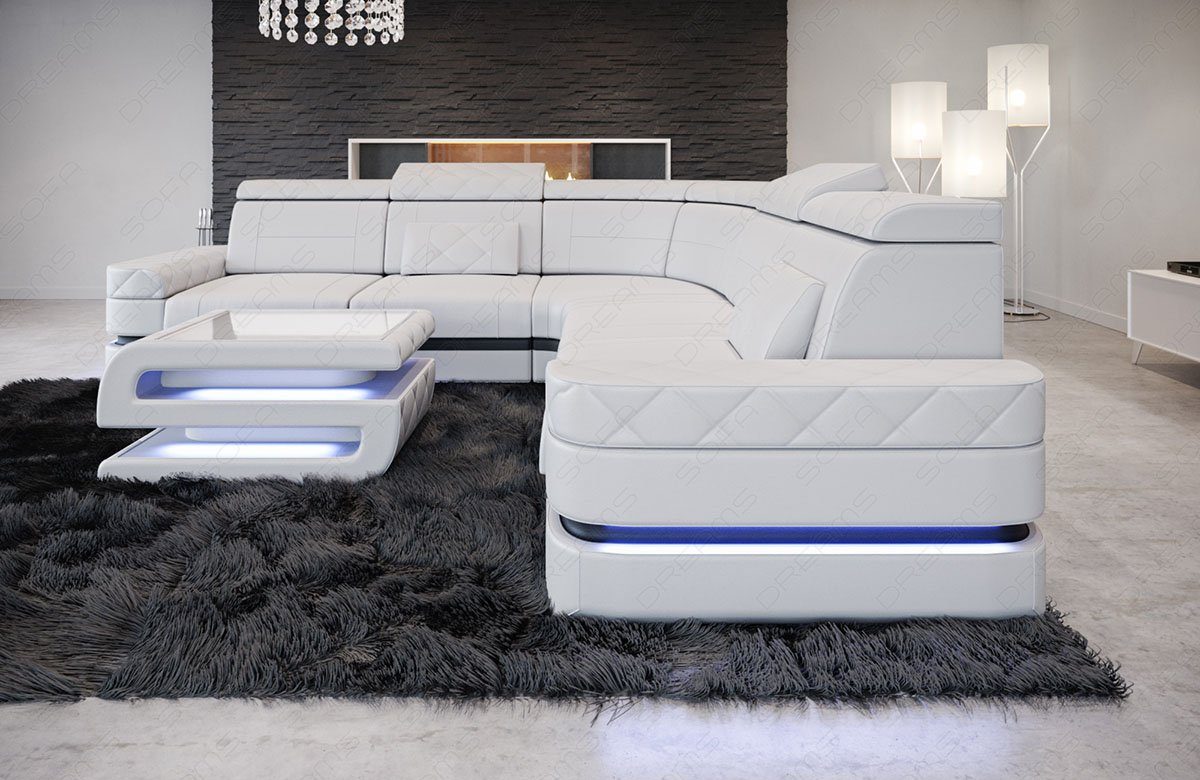 Sofa Dreams Ecksofa L LED, Sofa mit Couch Form Ledersofa, Stauraum, Designersofa mit Positano Leder