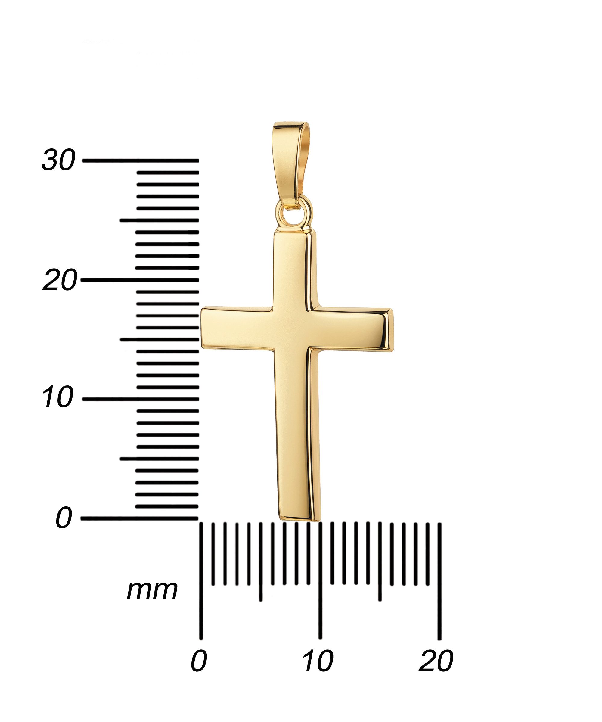 JEVELION Kreuzkette Kleiner Kreuzanhänger 585 Gold - Made in Germany (Goldkreuz, für Damen und Mädchen), Mit Kette vergoldet- Länge wählbar 36 - 70 cm oder ohne Kette.