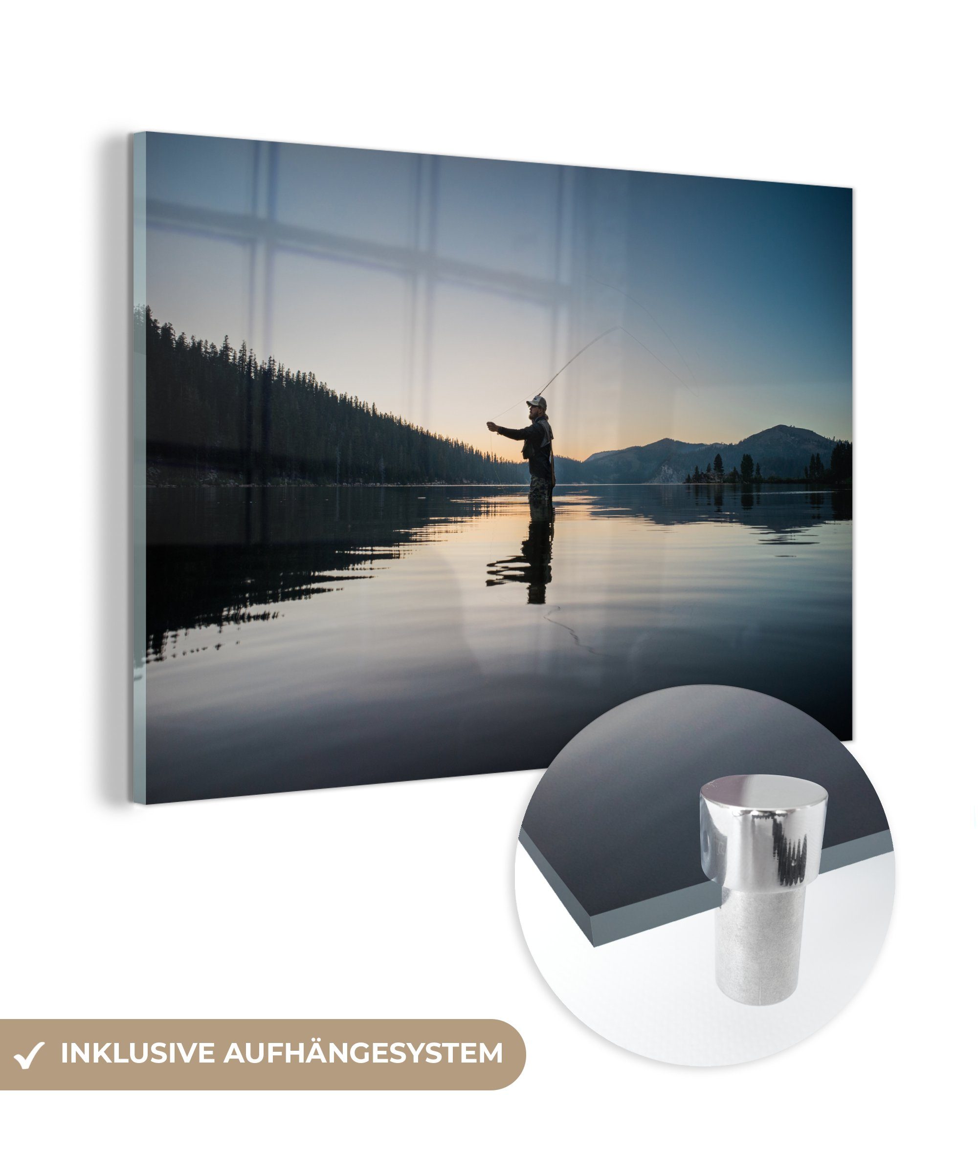 & Schlafzimmer Lake St), bei (1 Sonnenaufgang, MuchoWow Acrylglasbild Wohnzimmer am Fliegenfischer Tahoe Acrylglasbilder
