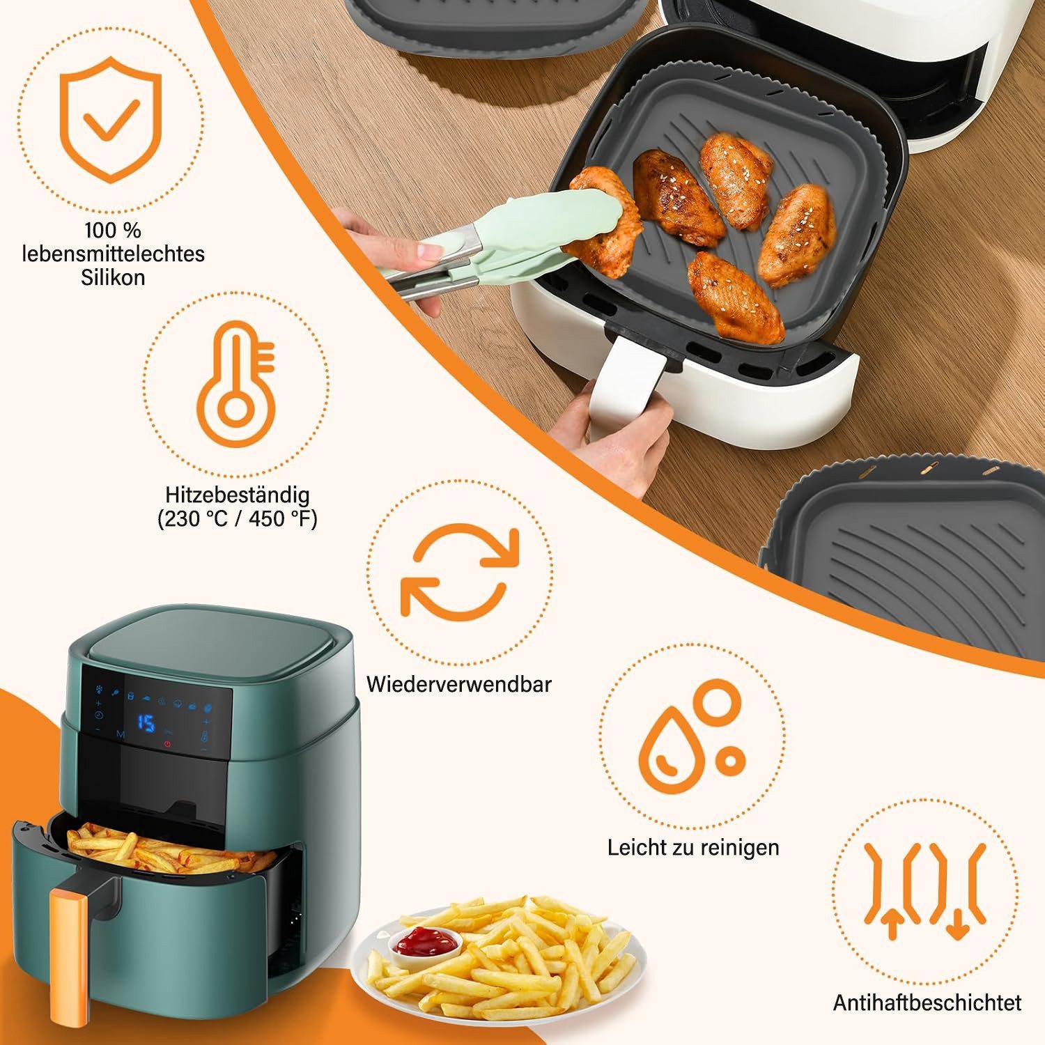 MOPUEA Backform Silikon Backform Für Heißluftfritteuser mit Trennwand, Faltbar, (1-tlg)