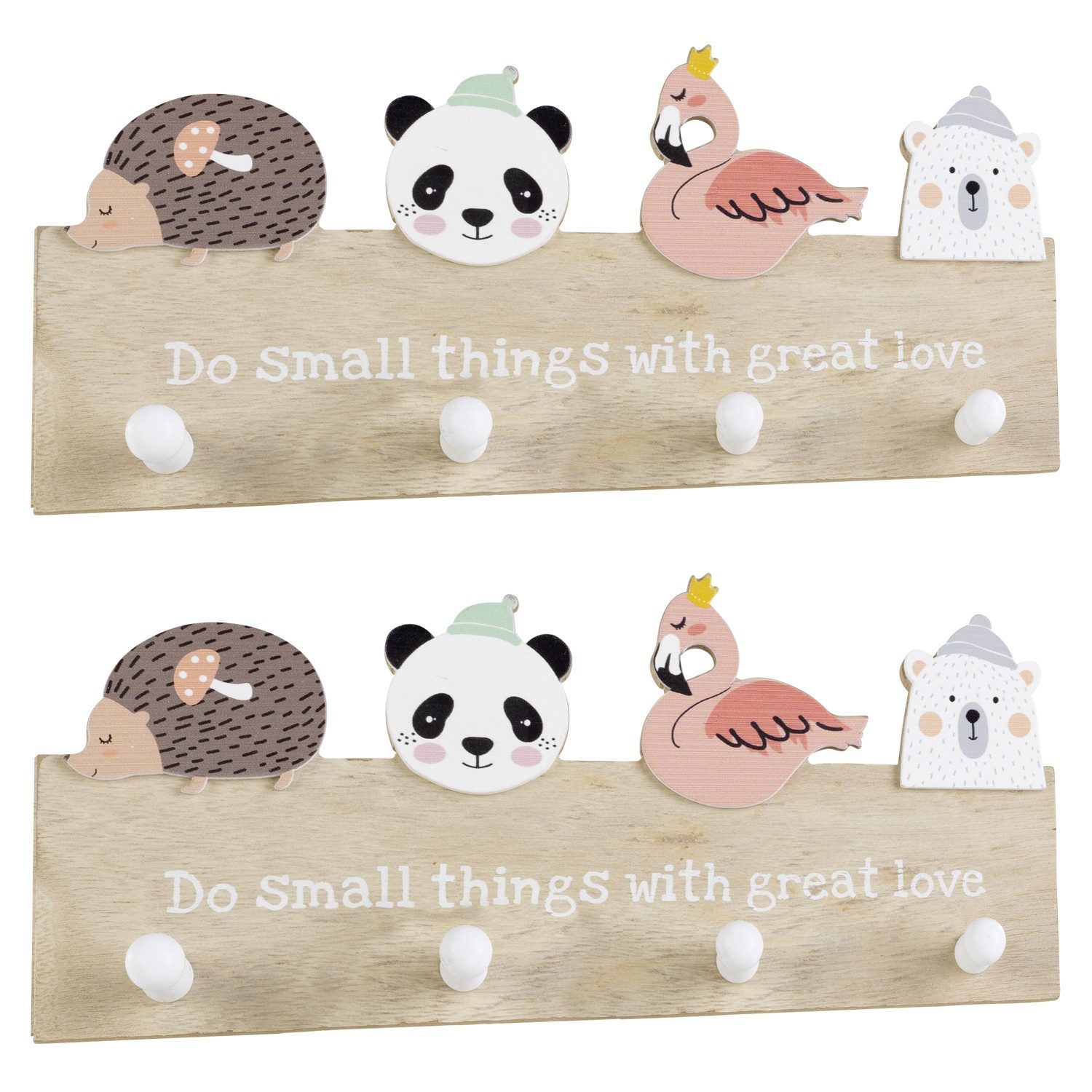 Garderobenleiste Wandgarderoben für Kinder, JONA, B 30 x H 12 cm, (2 St), Tiermotive, Mehrfarbig, mit 4 Haken