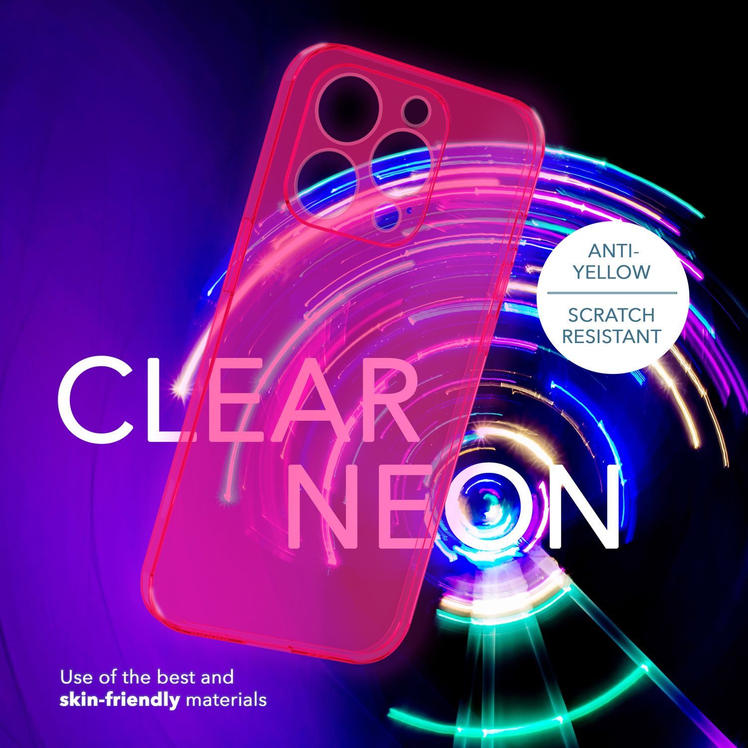 Nalia Smartphone-Hülle Apple iPhone 14 Pro Max, Klare Neon Silikon Hülle / Bunt Leuchtend / Durchsichtig / Flexibel