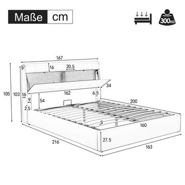 HAUSS SPLOE Polsterbett 140x200 hydraulisch, goldgerandetes Ohrendesign, PU, Cremefarben (140*200cm), mit goldgerandetes Ohrendesign, Bettkasten, Lattenrost und Kopfteil