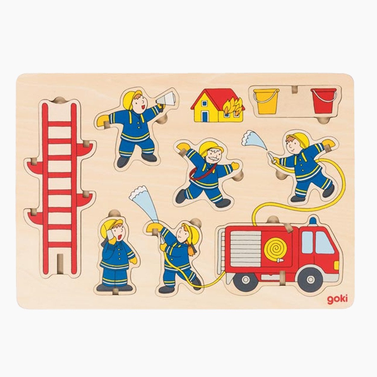 goki Konturenpuzzle Aufstellpuzzle Feuerwehr, 8 Puzzleteile, actiongeladenes Puzzle für kleine Helden