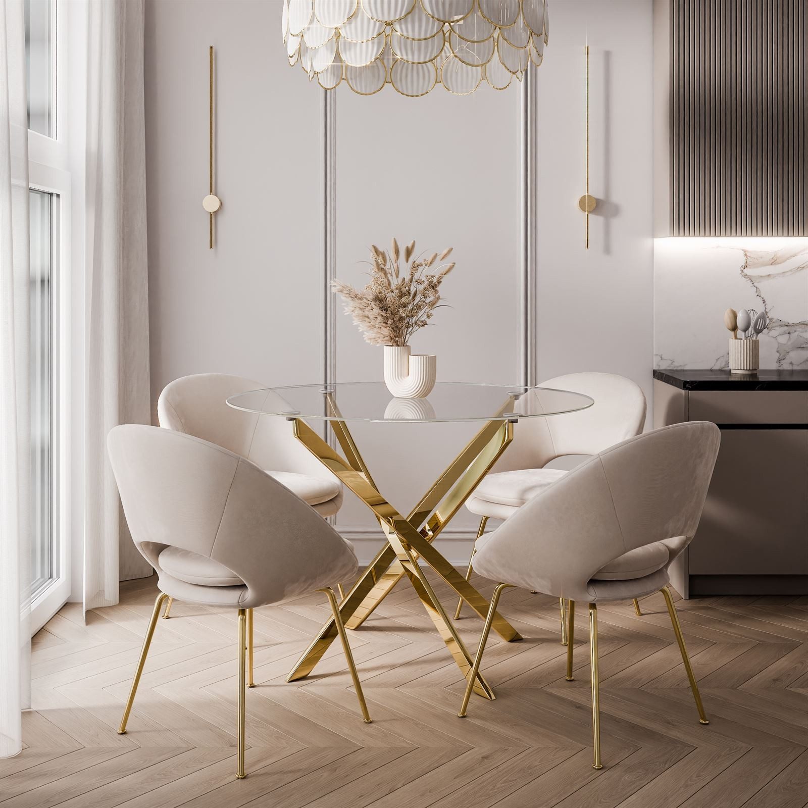 ALLHOUSE24 Esstisch LUMINA Ø90 cm mit gehärteter Glasplatte Runder Tisch (1 Tisch), Durchmesser: Ø90 cm