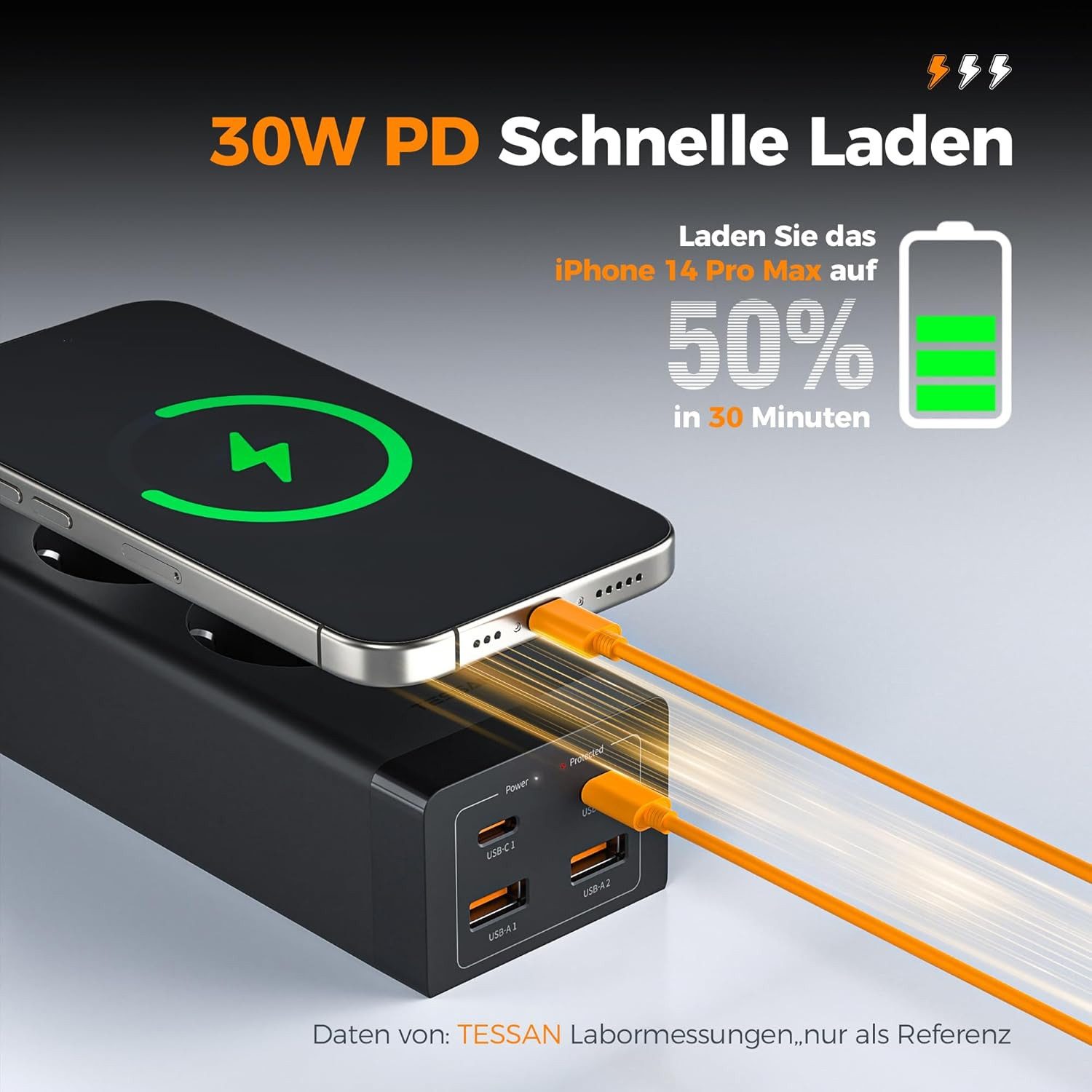 TESSAN Mehrfachsteckdose Adapterstecker 3600W 2 USB Weiß für Phone Schuko Mehrfachsteckdose (USB-Anschlusse, Ein-/Ausschalter)