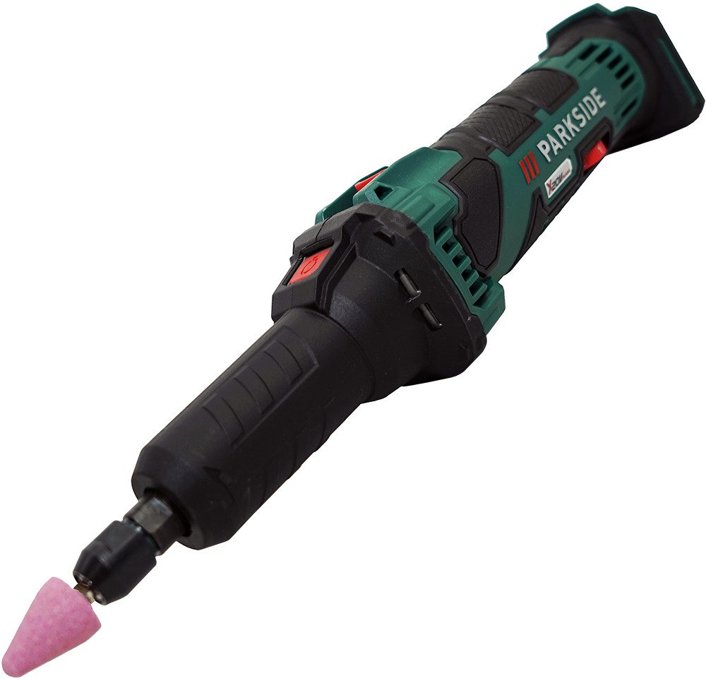 Parkside Akku-Geradschleifer 20V Akku Geradschleifer PGSA 20-Li (ohne Akku) im Transportkoffer, max. 22000 U/min, Einfacher Werkzeugwechsel durch Spindelarretierung (Spindle-Lock)