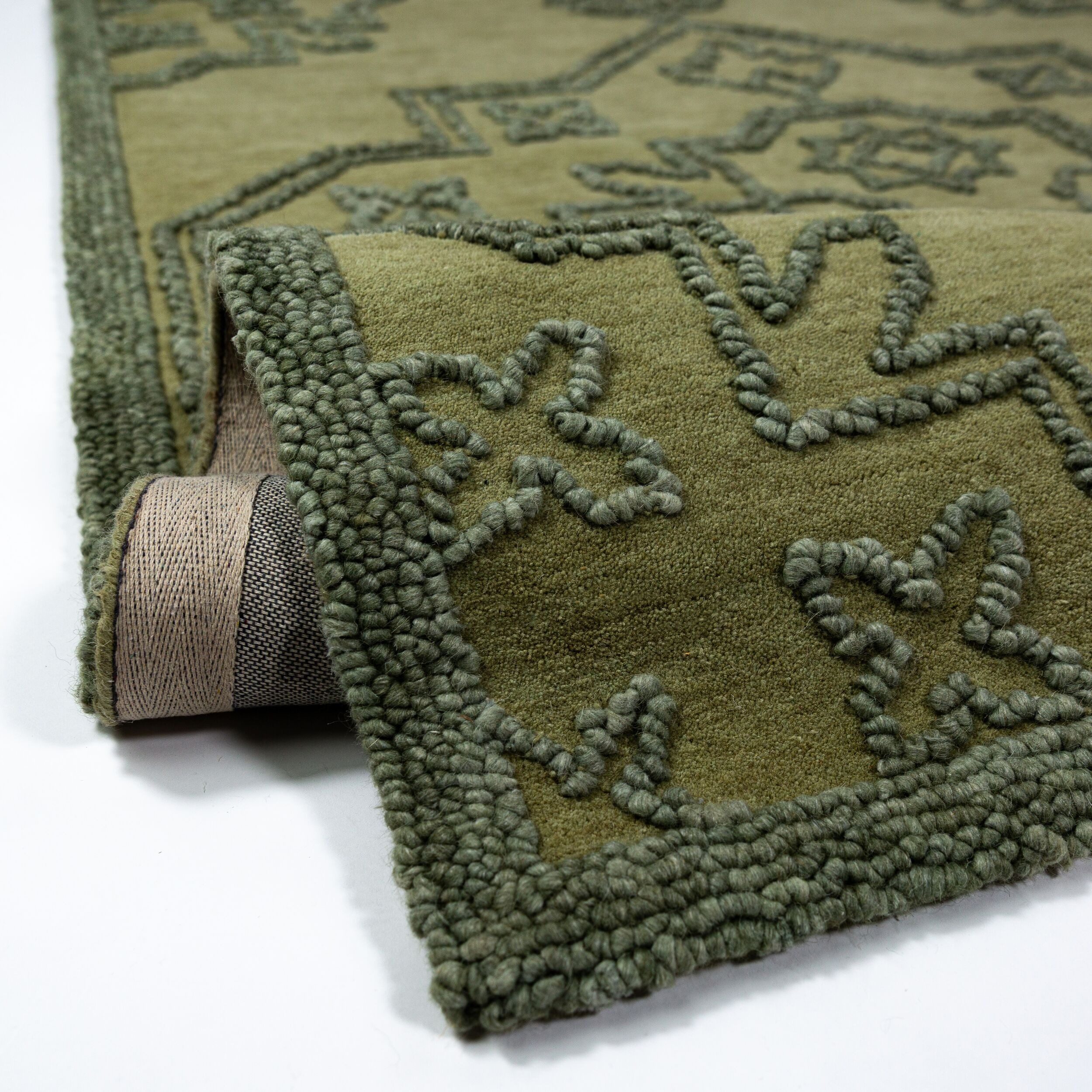KADIMA DESIGN Wollteppich TINGIR Teppich Vintage Medaillon Klassisch 140x200 Grün Schlafzimmer, Rechteckig, Höhe: 16 mm, Schurwolle, Orientalisch, Hand-getuftet, Pflegeleicht, Saugroboter