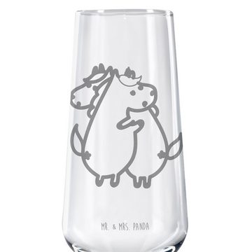Mr. & Mrs. Panda Sektglas Einhörner Umarmen - Transparent - Geschenk, Einhorn, BFF, Sektglas mi, Premium Glas, Persönliche Gravur