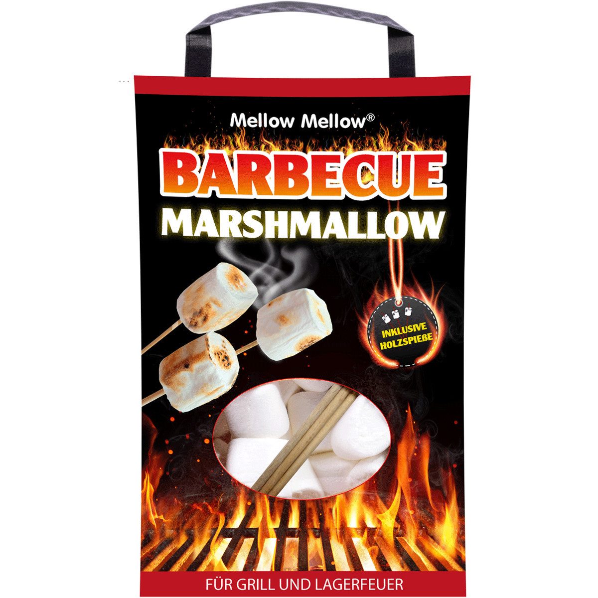 Tri D Aix Süßigkeit, Mellow Mellow Marshmallow BBQ inklusive Holzspieße zum grillen 250g