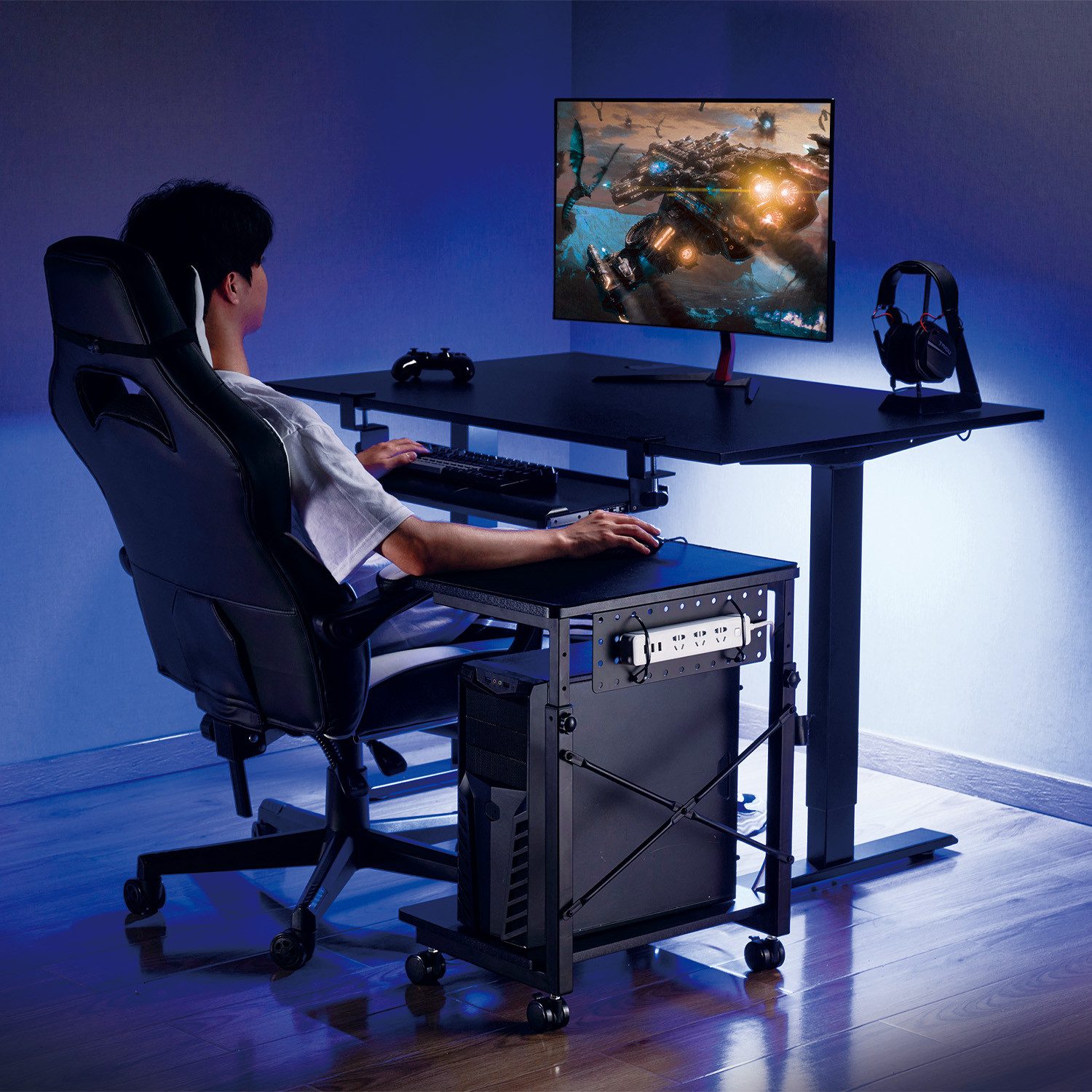 NanoRS Halterung RS430 PC Tower Ständer mit Regal mit Rollen & Feststellbremse, (bis 120 Zoll, Höhenverstellbarer Computer Rollwagen 550–850 mm, bis 80 kg belas – Bild 4 von 5