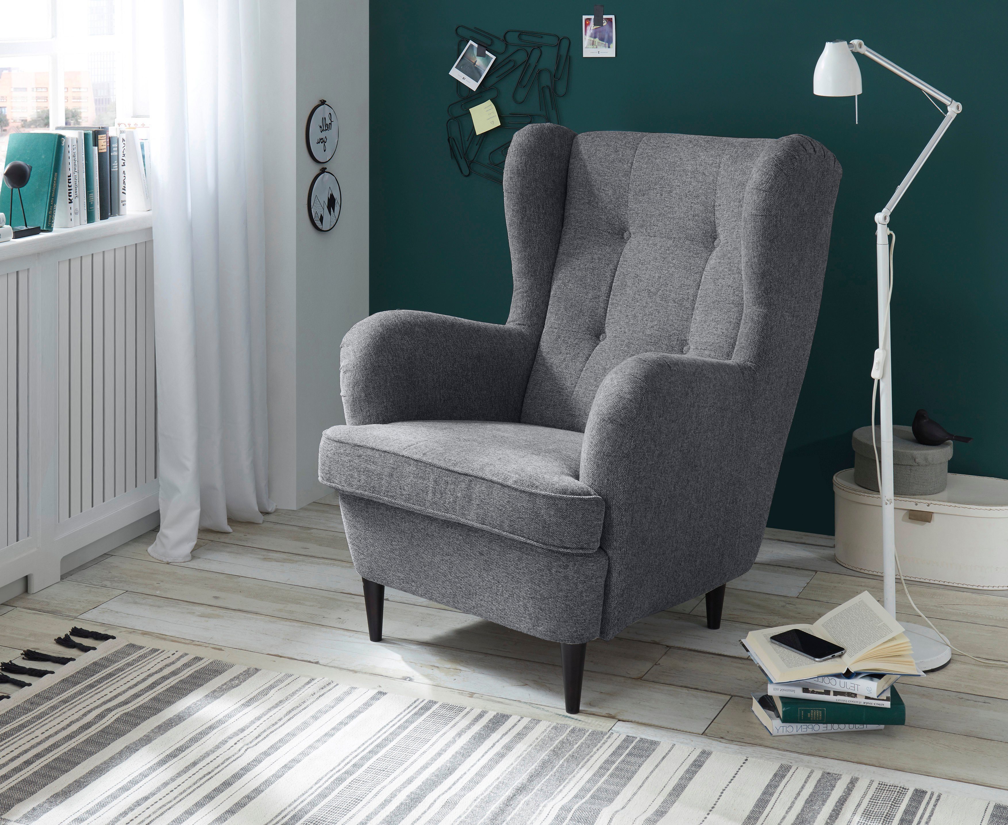 ED EXCITING DESIGN Ohrensessel Oskar, mit Massivholzfüßen