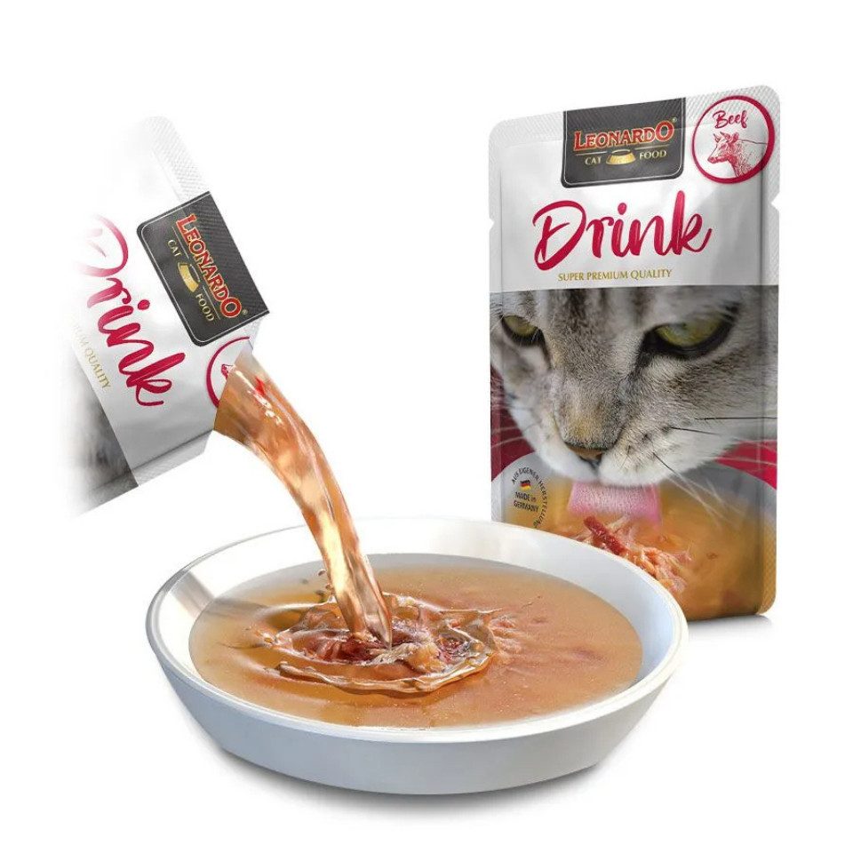 Leonardo Catfood Drink Beef - mit Brühe und Fleisch vom Rind & Huhn 20x40g, Ergänzungsfutter für: Katzen