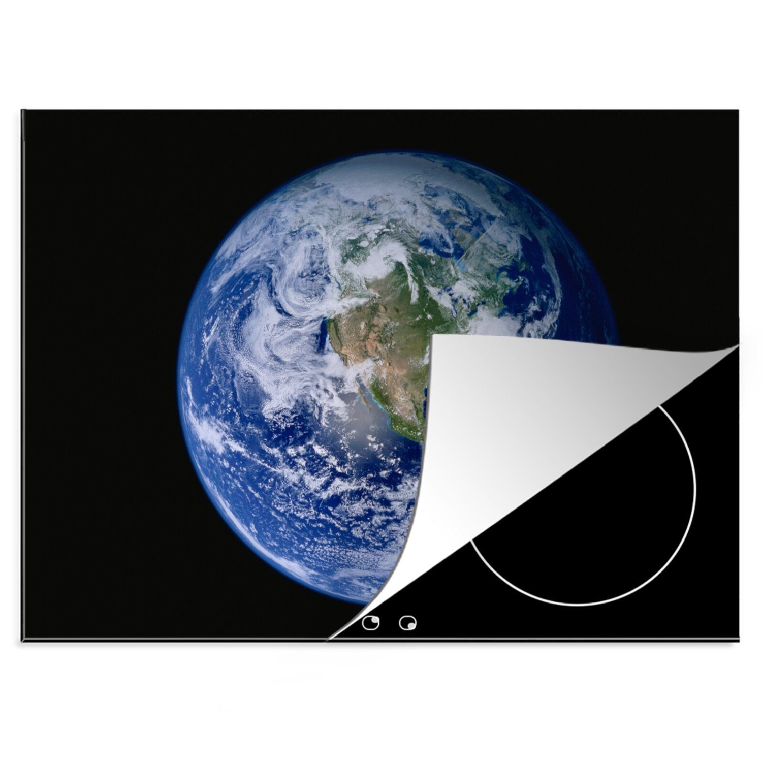 MuchoWow Herdblende-/Abdeckplatte Satellitenbild der Erde mit Wolken, Vinyl, (1 tlg), 70x52 cm, Mobile Arbeitsfläche nutzbar, Ceranfeldabdeckung