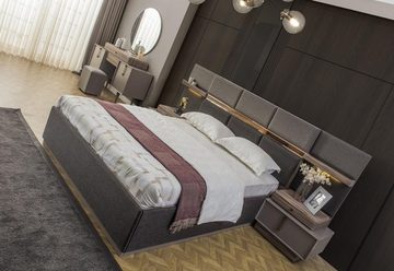JVmoebel Schlafzimmer-Set Doppelbett Komplette Schlafzimmer Bett 4tlg Grau Nachttische Schrank, (4-St., 1x Bett + 2x Nachttische + 1x Schrank), Made in Europa