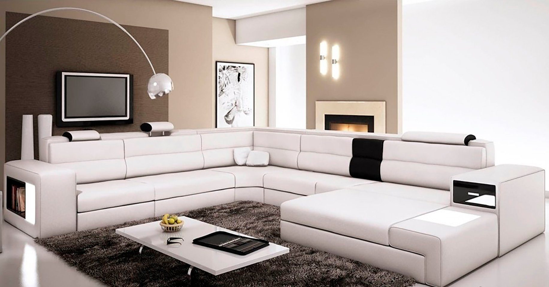 JVmoebel Ecksofa, Ecksofa Textil Couch Wohnlandschaft Landau Leder Design Sofa Polster