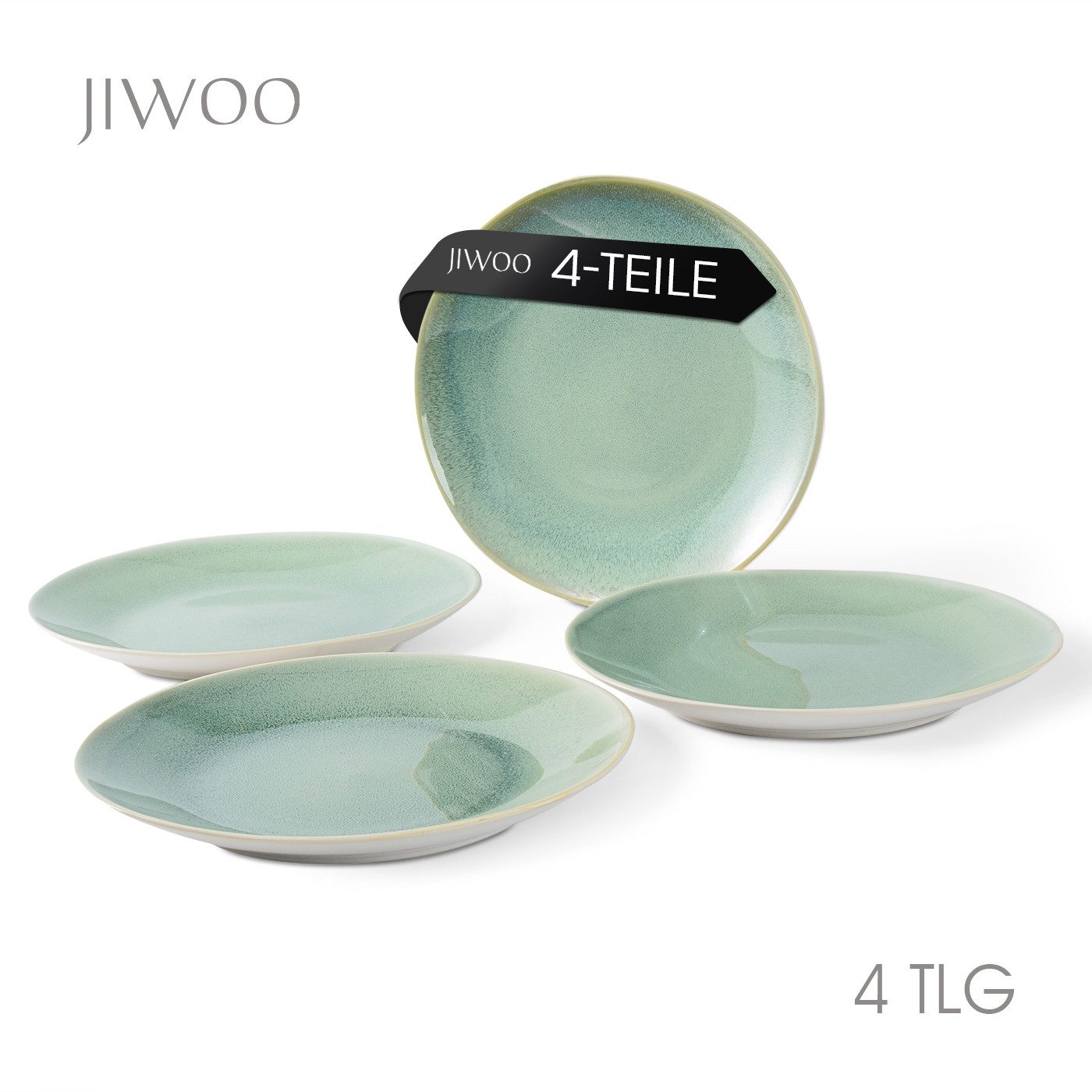 JIWOO Teller 4er Ø27,7cm, Speiseteller Steakteller Pastateller Dessertteller, (4 St), Keramik Hochwertiges Tellerset Grün Mikrowellenofen Spülmaschine