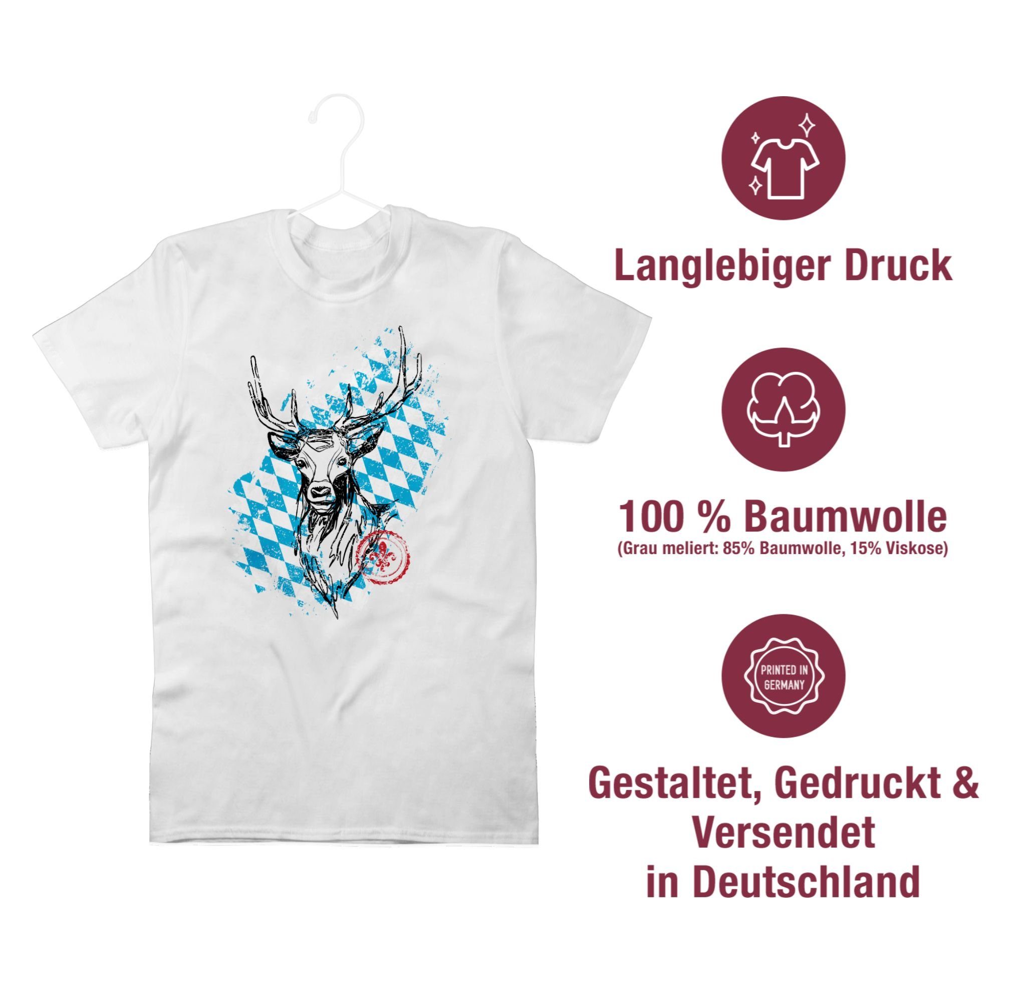 Oktoberfest für Hirsch Mode T-Shirt mit Weiß 3 Herren Shirtracer Wappen bayrischem