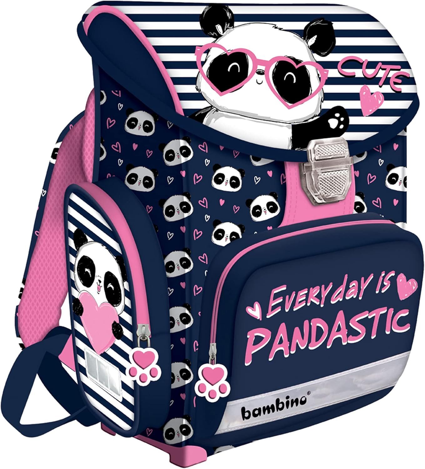 GOLDKIDS Schulranzen Lovely Panda 4er Set Ranzen Tornister (Federmappe Turnbeutel Turnsack, 1-tlg., Aufgabenheft für die Grundschule), Geeignet ab der ersten Klasse