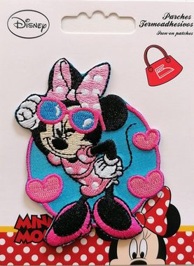 Disney Aufnäher Bügelbild, Aufbügler, Applikationen, Patches, Flicken, zum aufbügeln, Polyester, Minnie Mouse SONNENBRILLE - Größe: 8,3 x 6 cm